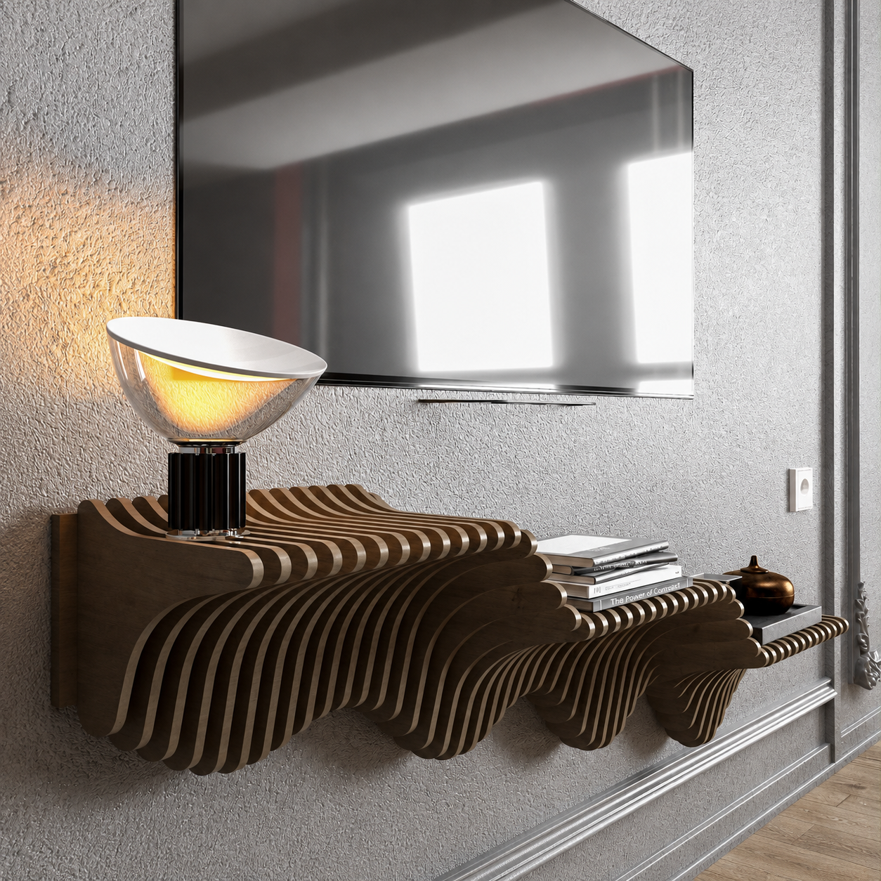 Parametric Modern TV Stand – Sculptural Floating Wall Shelf