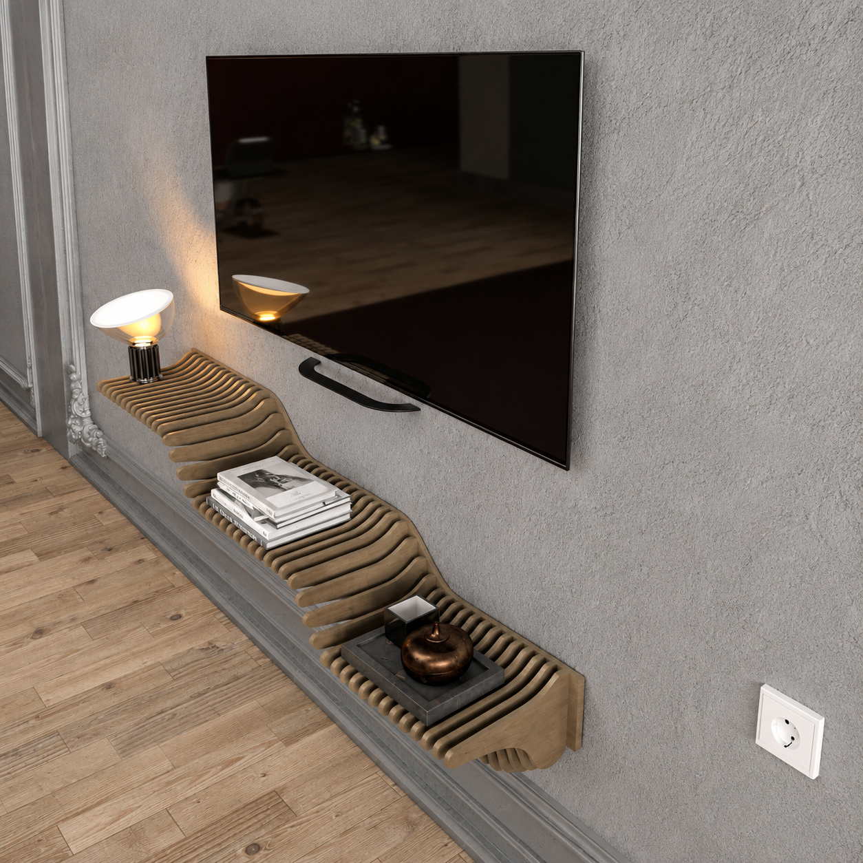 Parametric Modern TV Stand – Sculptural Floating Wall Shelf