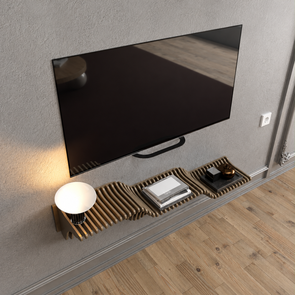 Parametric Modern TV Stand – Sculptural Floating Wall Shelf