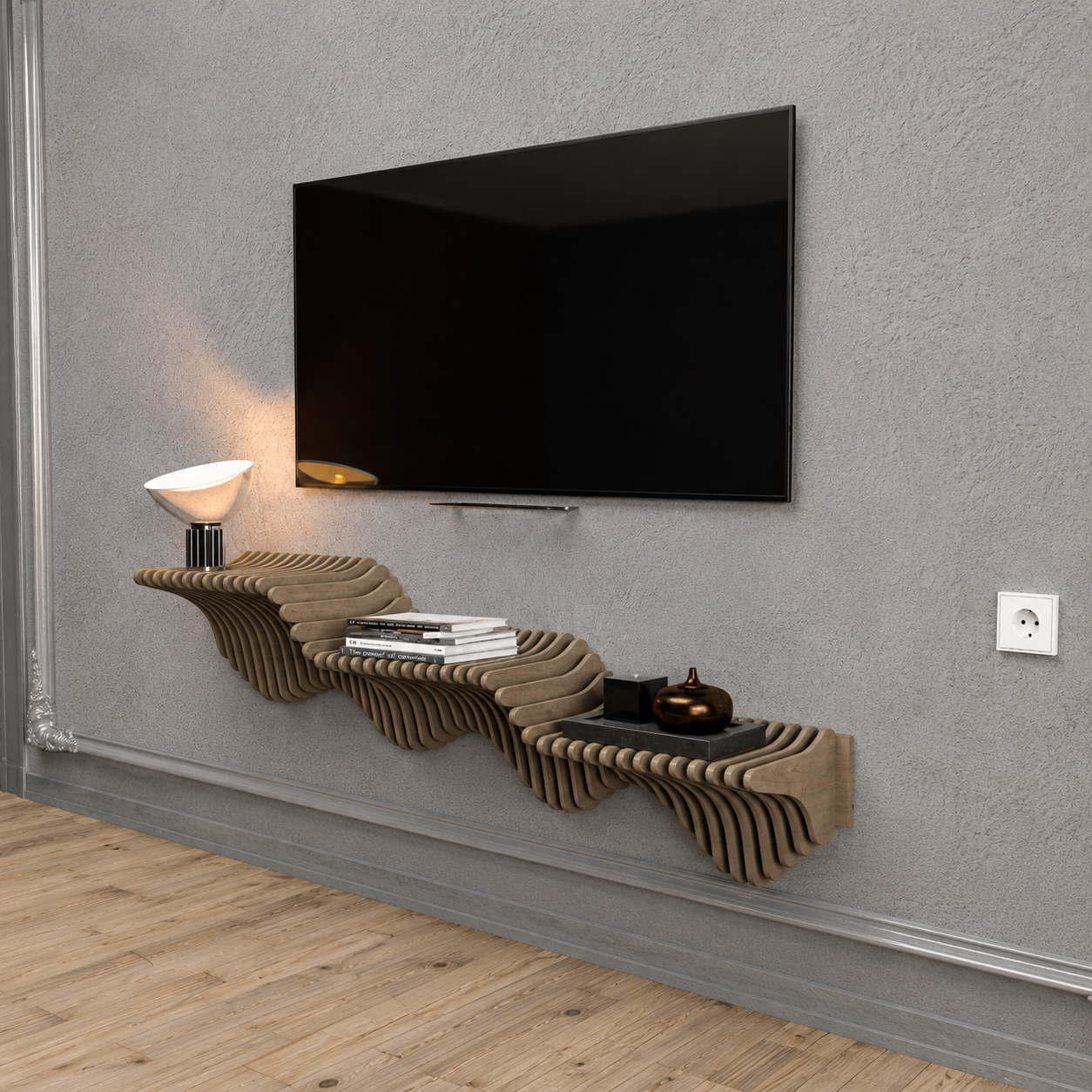 Parametric Modern TV Stand – Sculptural Floating Wall Shelf