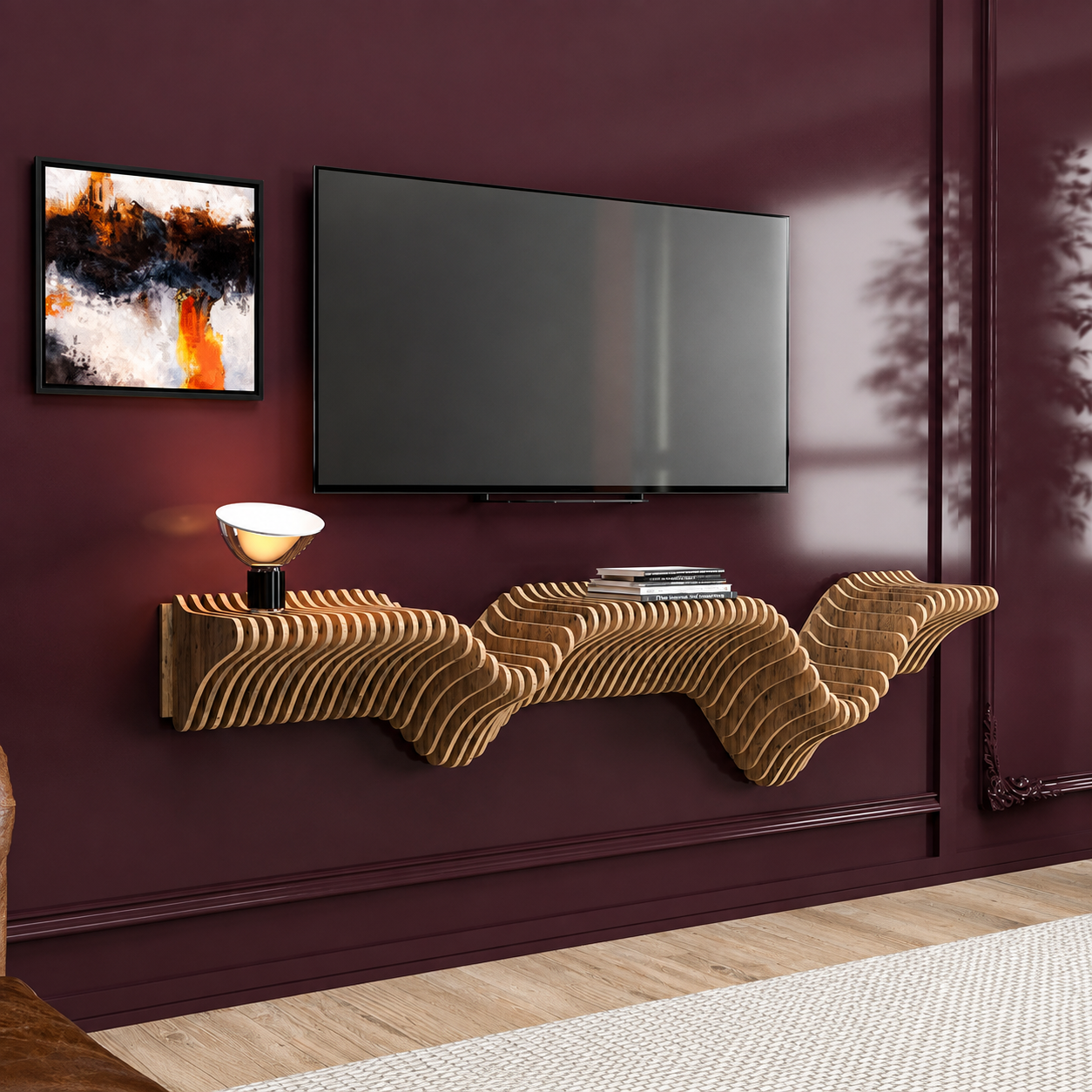 Modern Parametric Wall Shelf – Sculptural Floating MDF TV Stand & Console