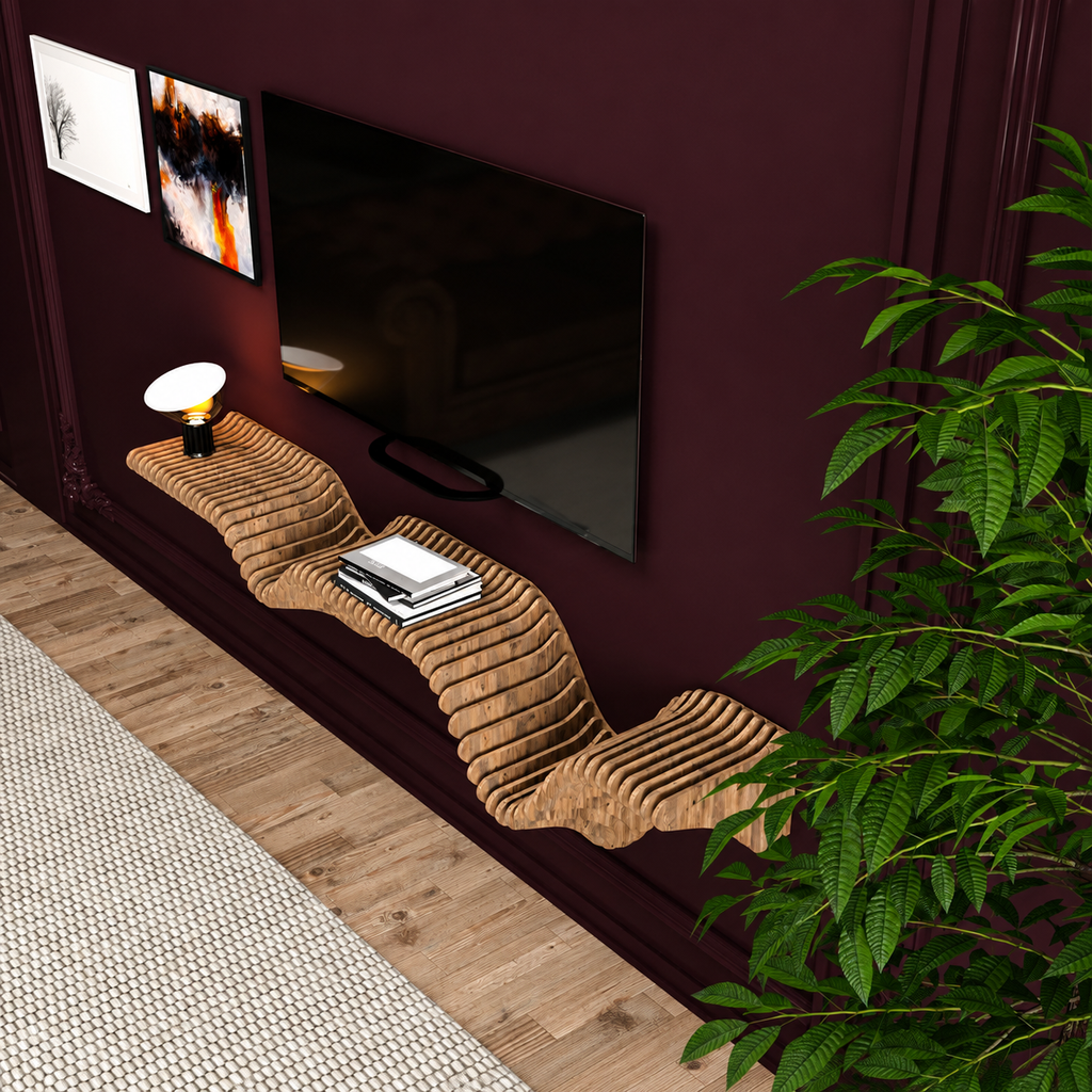 Modern Parametric Wall Shelf – Sculptural Floating MDF TV Stand & Console