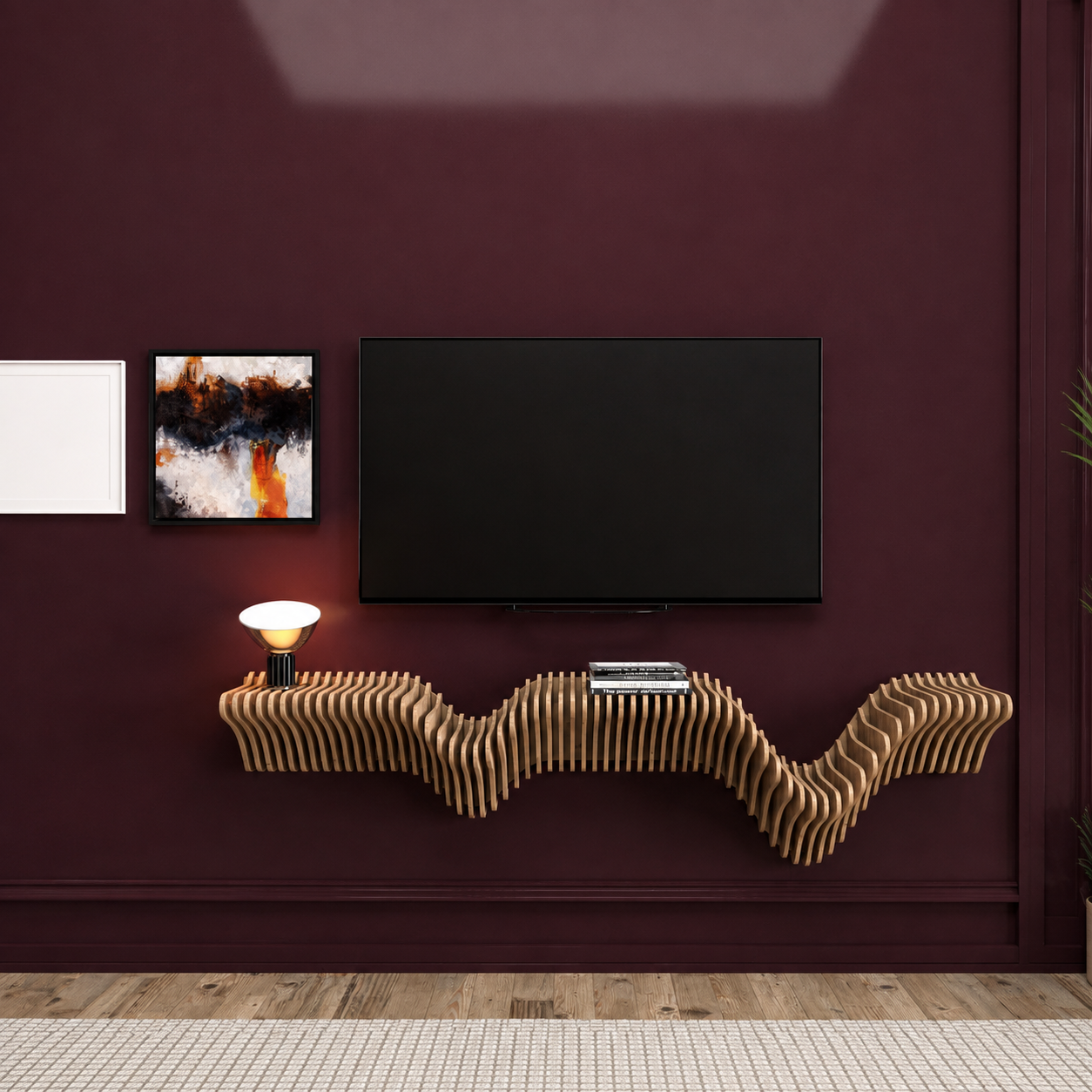 Modern Parametric Wall Shelf – Sculptural Floating MDF TV Stand & Console