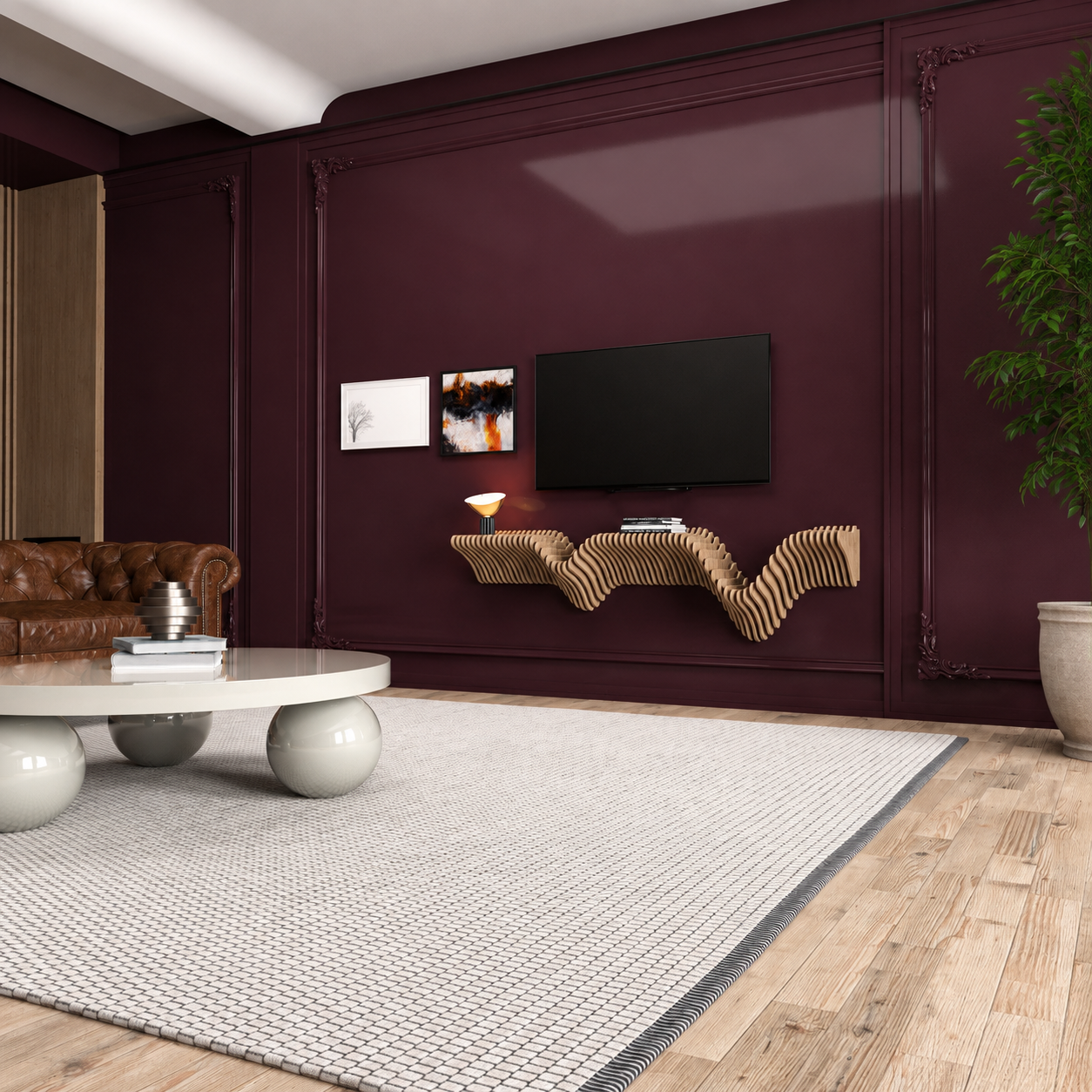 Modern Parametric Wall Shelf – Sculptural Floating MDF TV Stand & Console