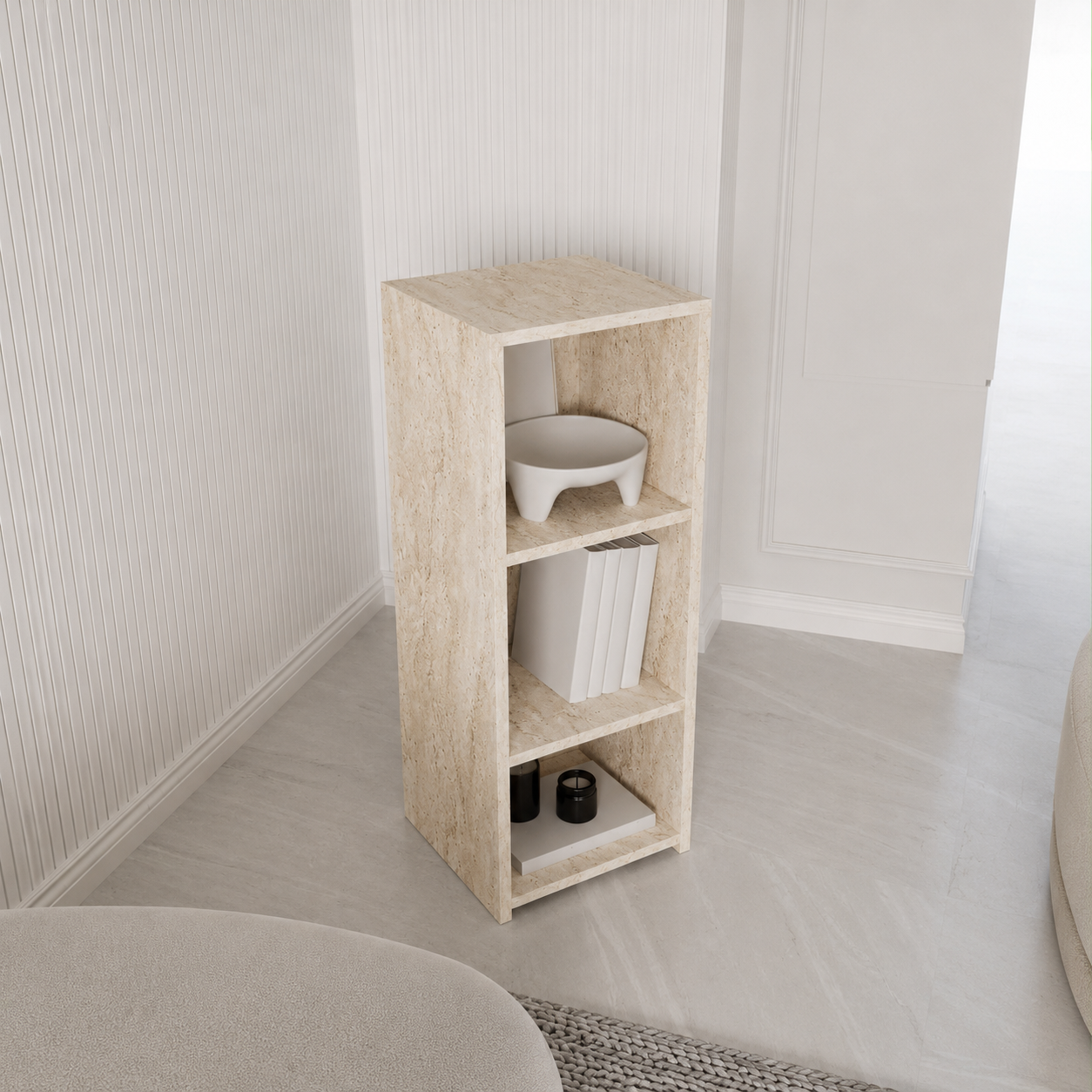 Travertine Side Table with Open Shelves | Modern End Table