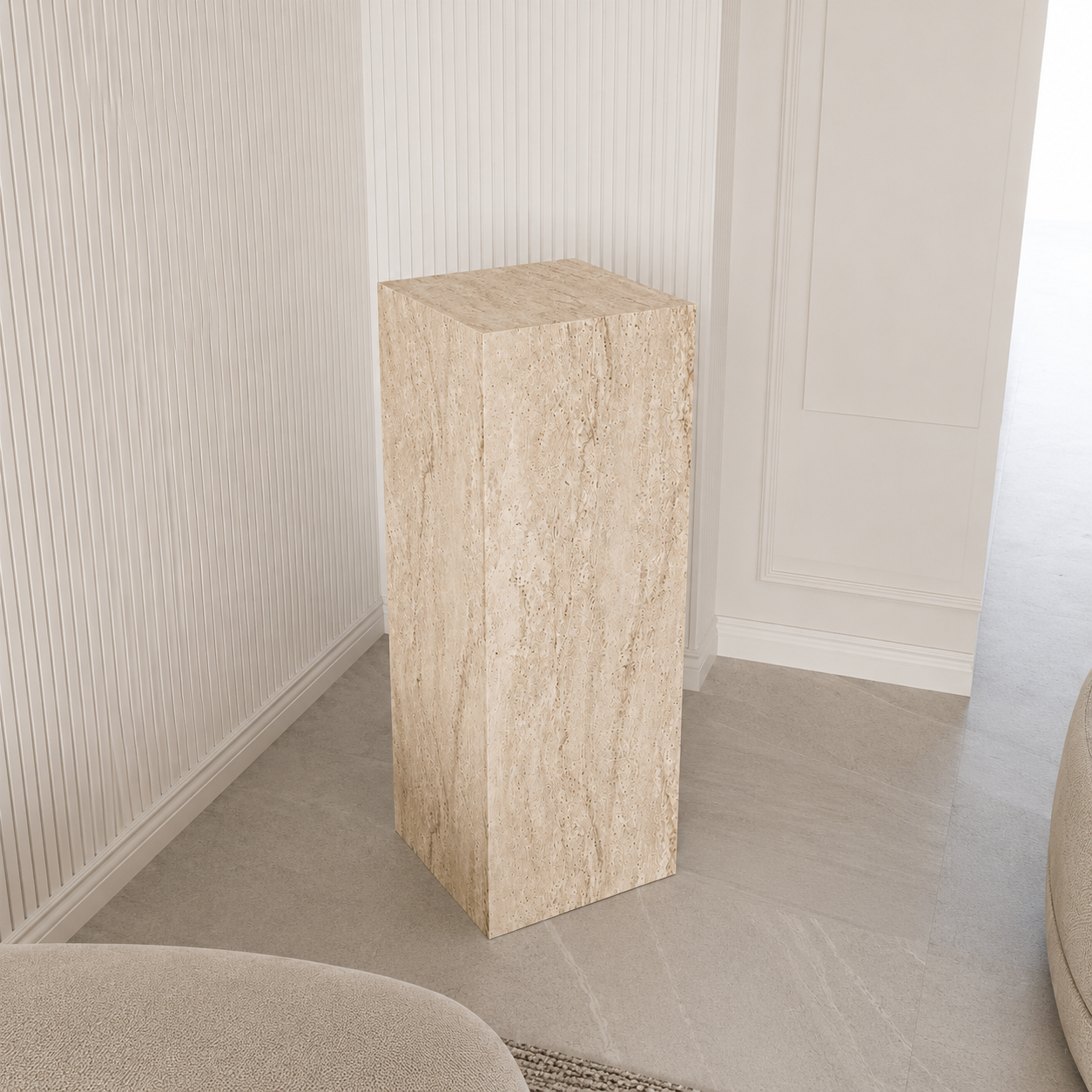Travertine Side Table with Open Shelves | Modern End Table