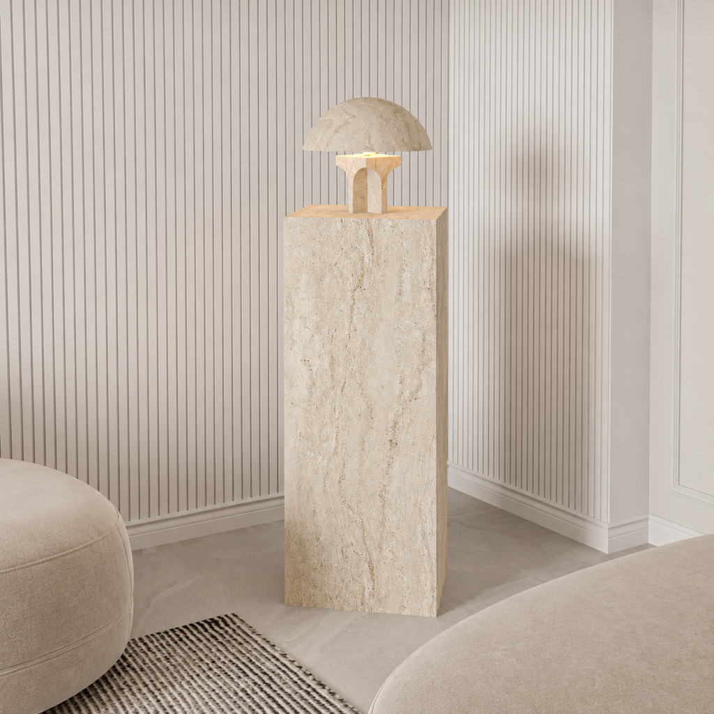 Travertine Side Table with Open Shelves | Modern End Table