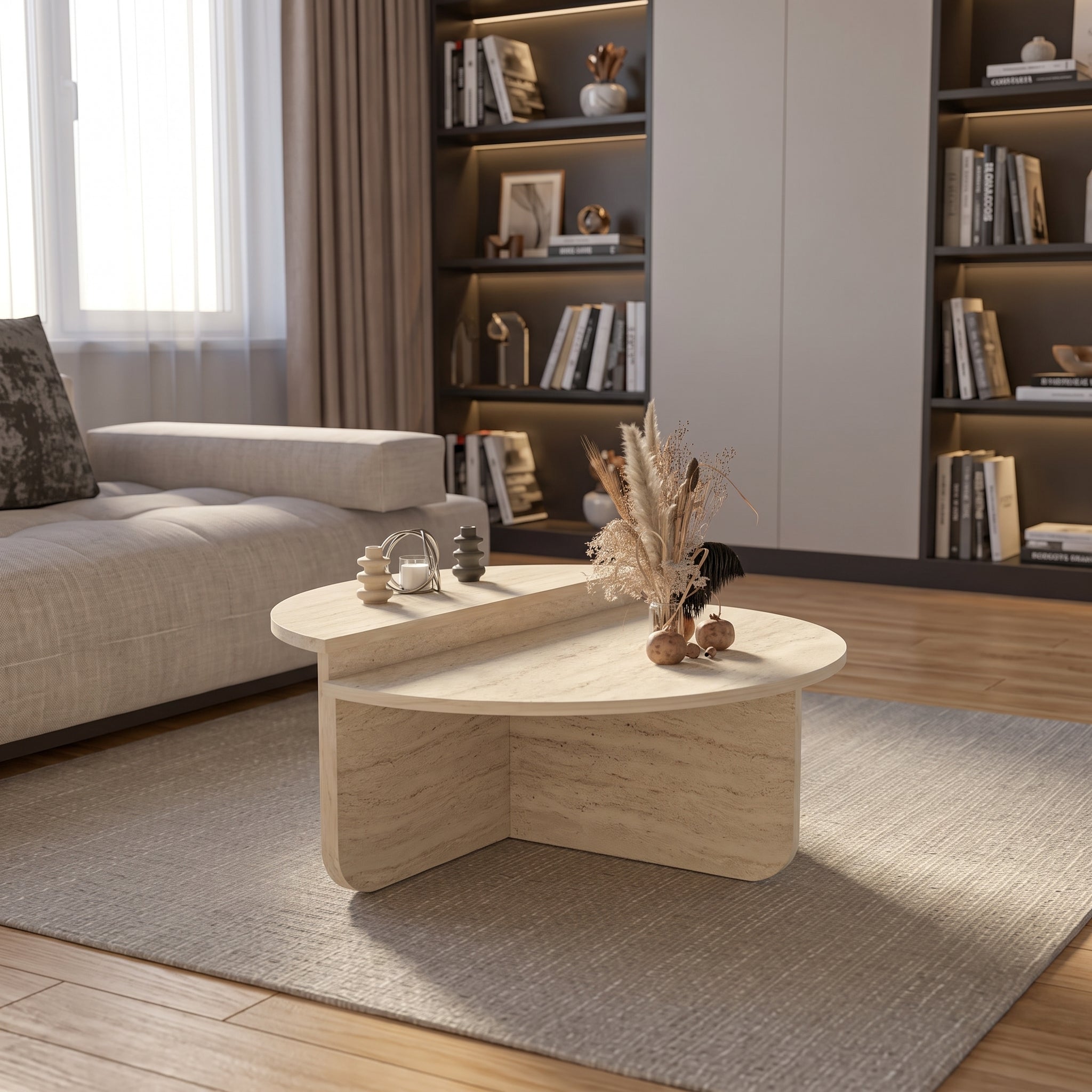 Scandinavian Nesting Coffee Table – Modern Travertine-Look Design