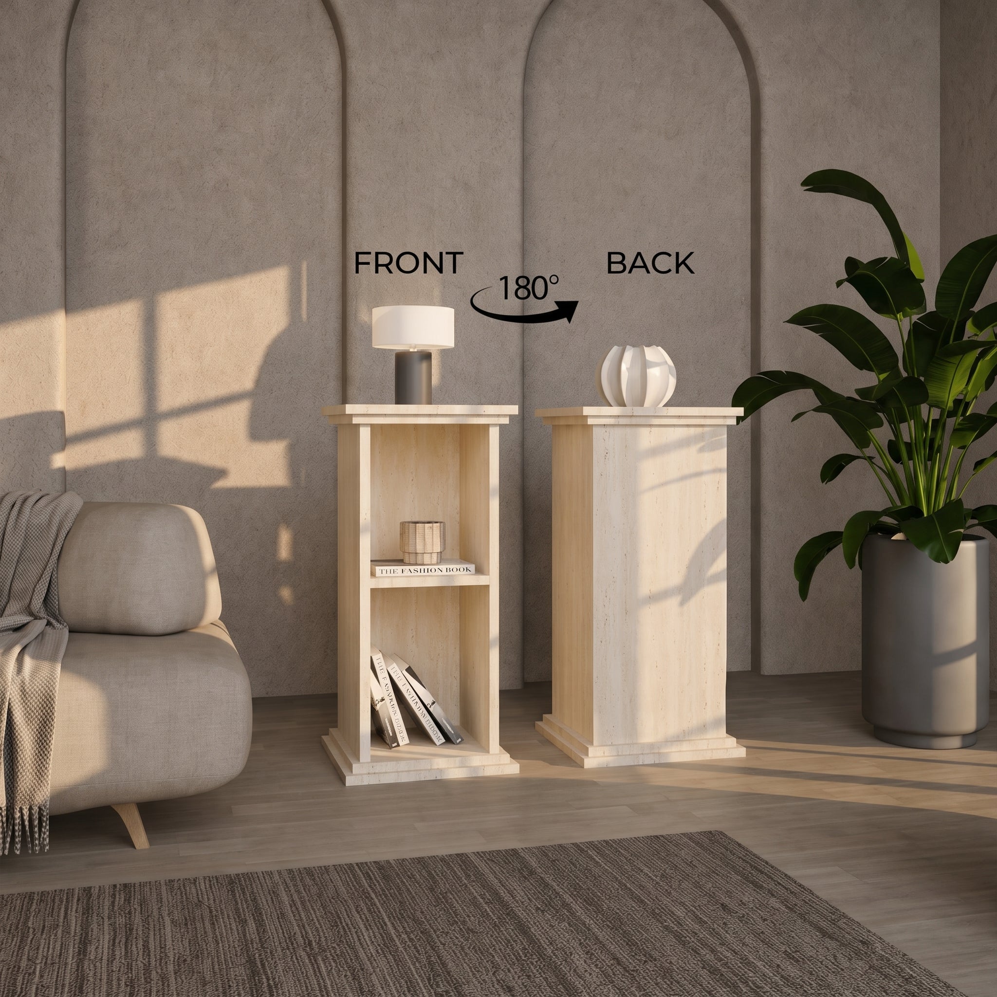 Set of 2 Column-Style Side Tables – Modern Bohemian Design with Travertine-Inspired Finish