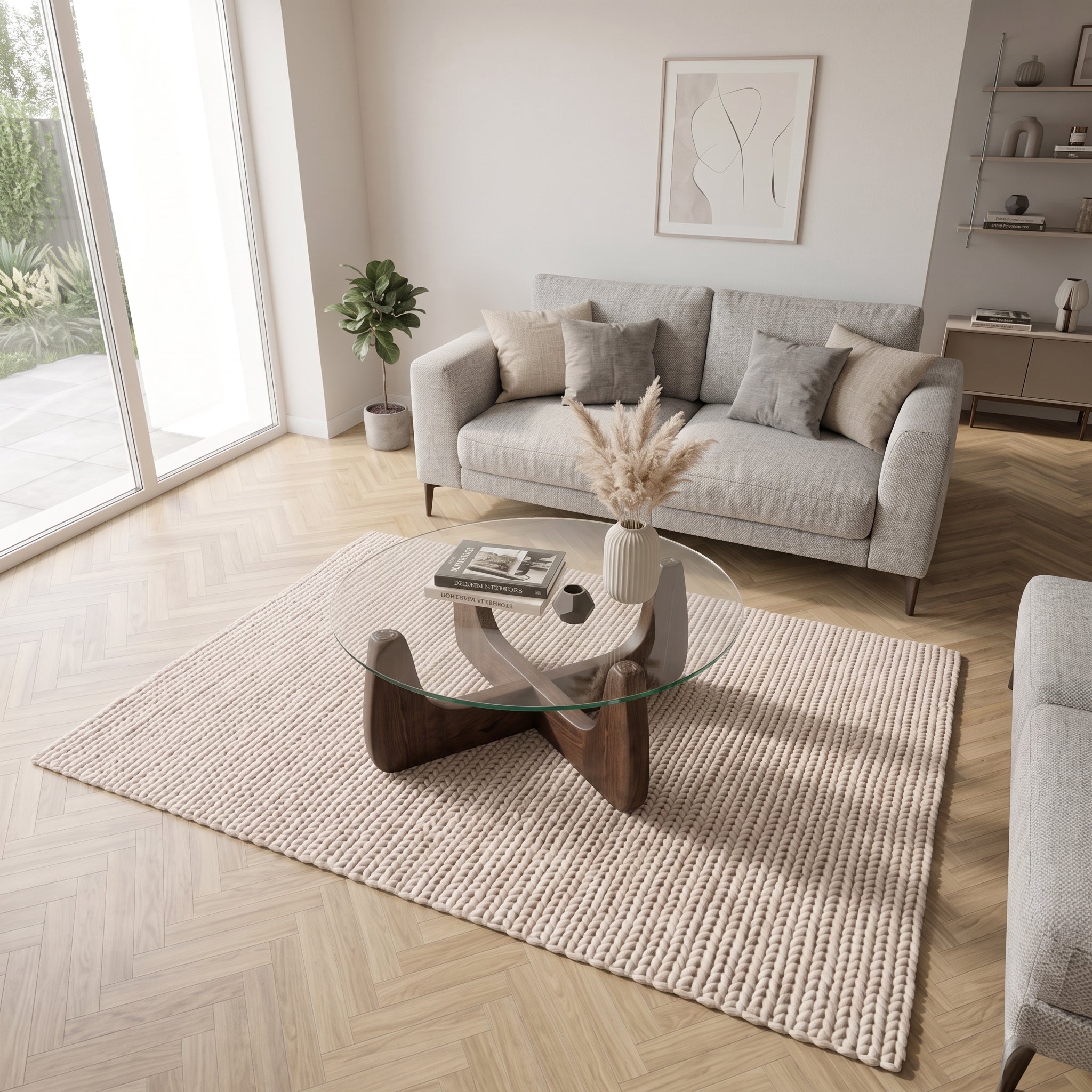 Round Tempered Glass Coffee Table | Walnut-Colored Wooden Base