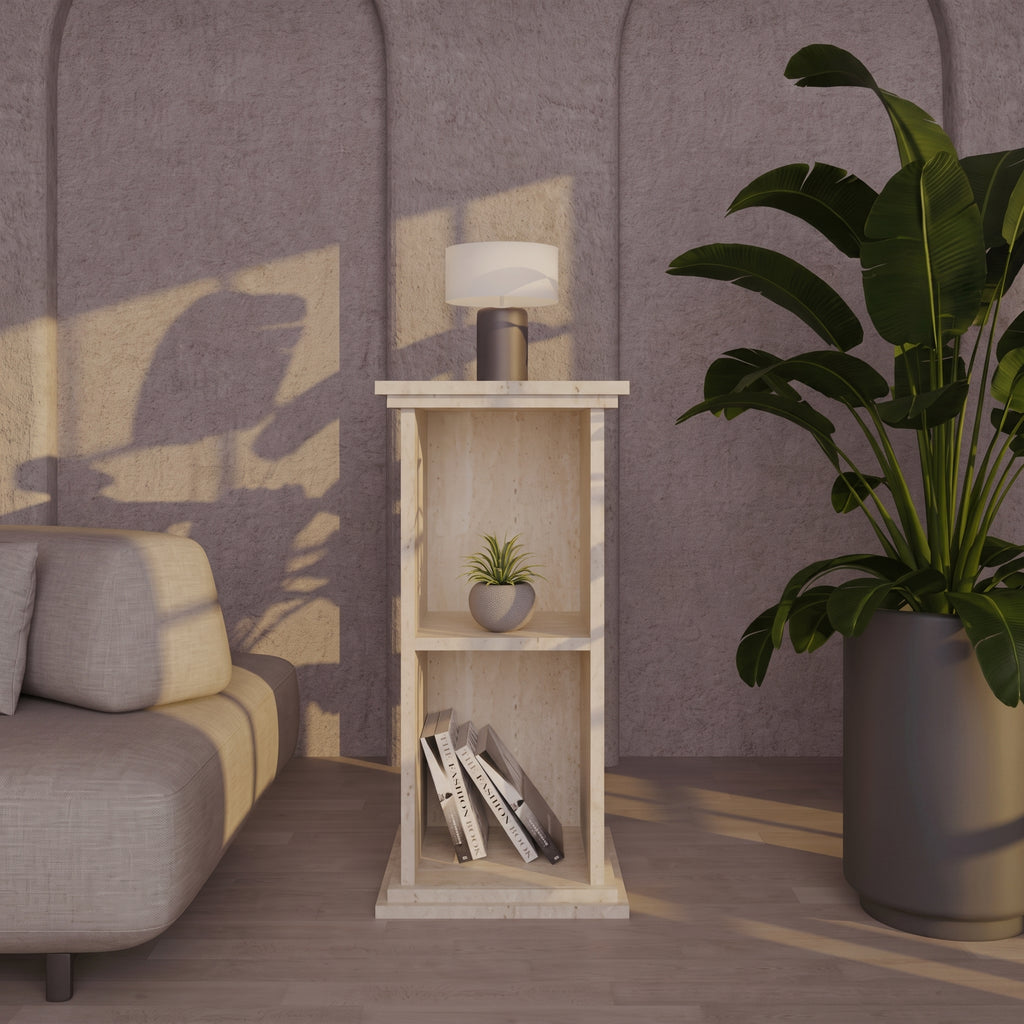 Set of 2 Column-Style Side Tables – Modern Bohemian Design with Travertine-Inspired Finish