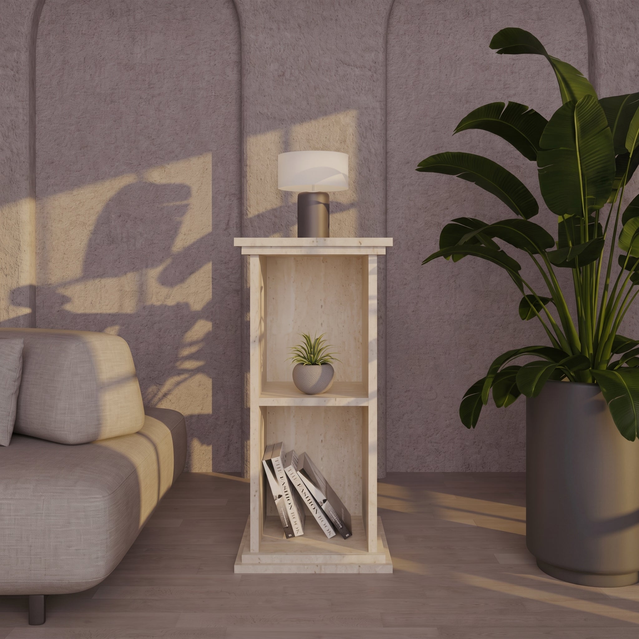 Set of 2 Column-Style Side Tables – Modern Bohemian Design with Travertine-Inspired Finish