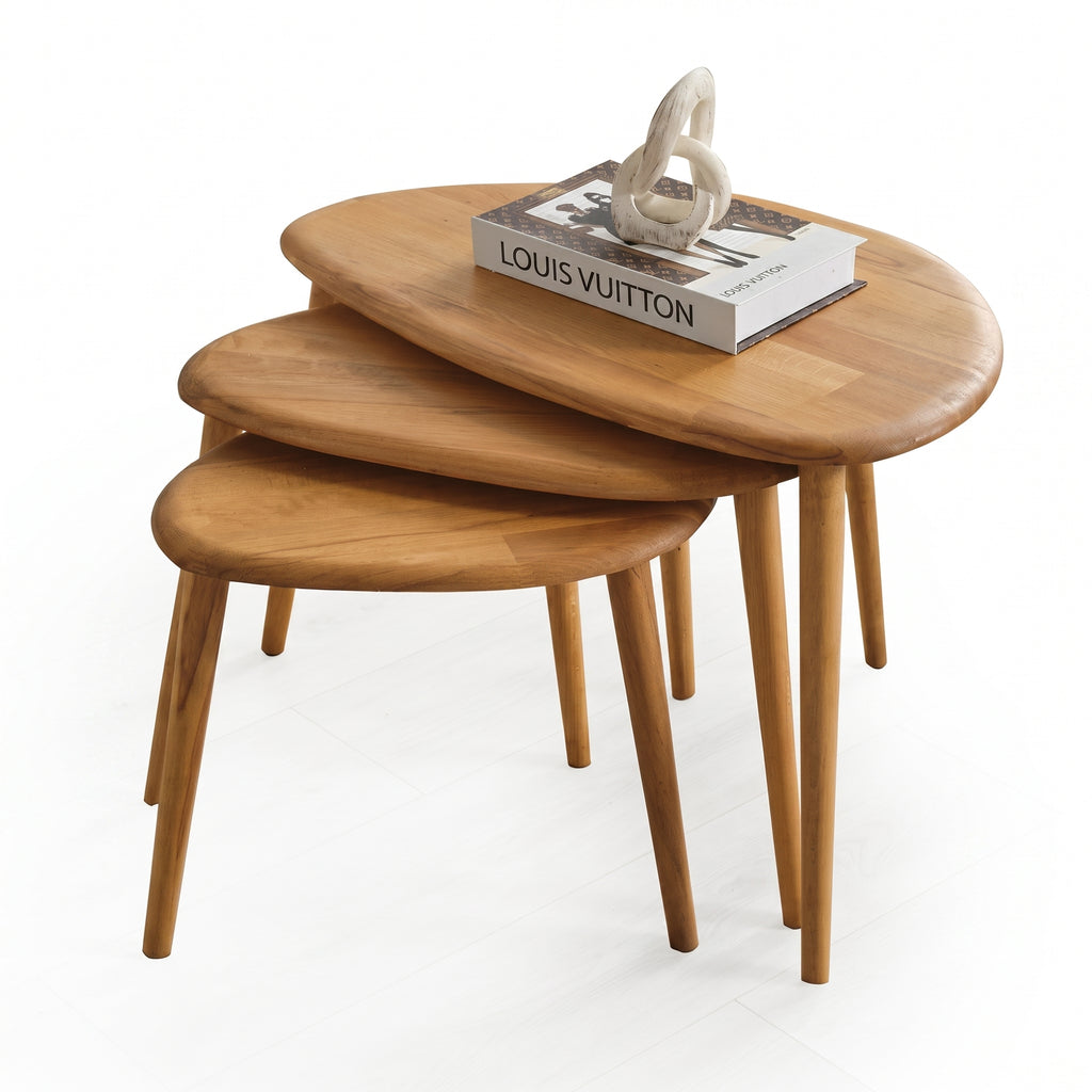 Solid Wood Nesting Coffee Table Set of 3 – Mid-Century Modern Side Tables