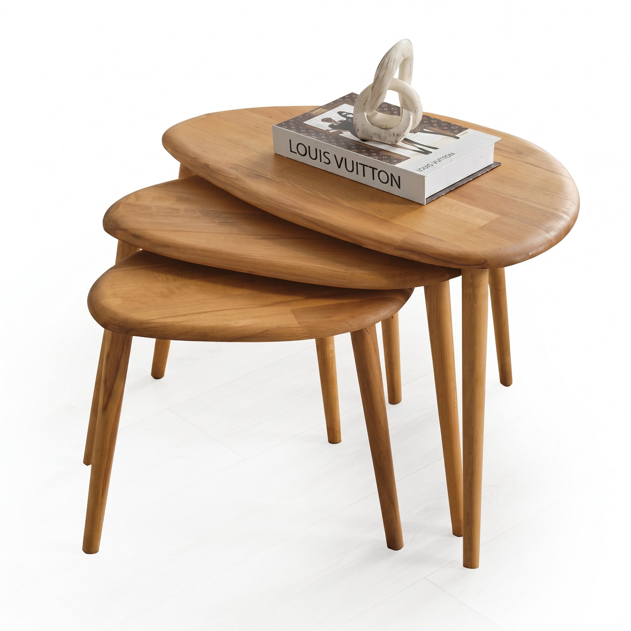 Solid Wood Nesting Coffee Table Set of 3 – Mid-Century Modern Side Tables