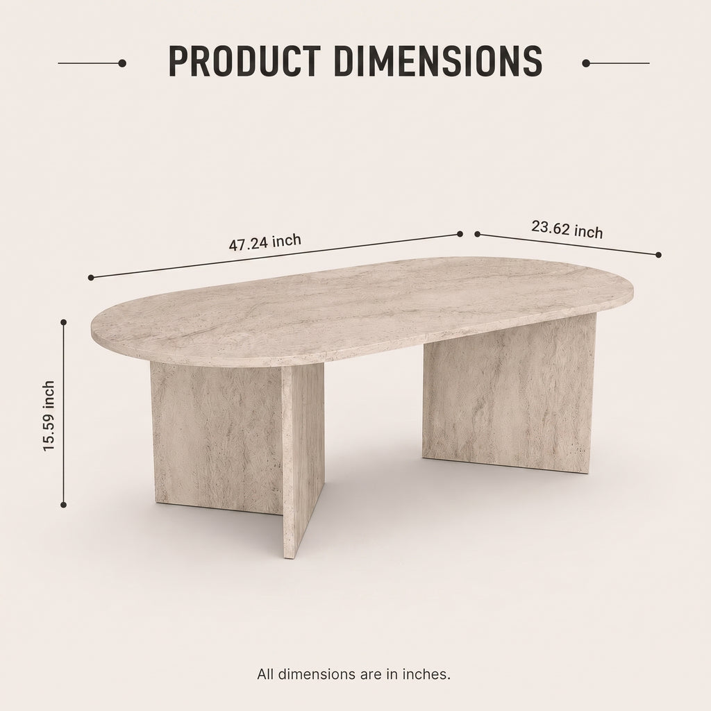 Travertine Effect Elliptical Coffee Table | Modern Living Room Table
