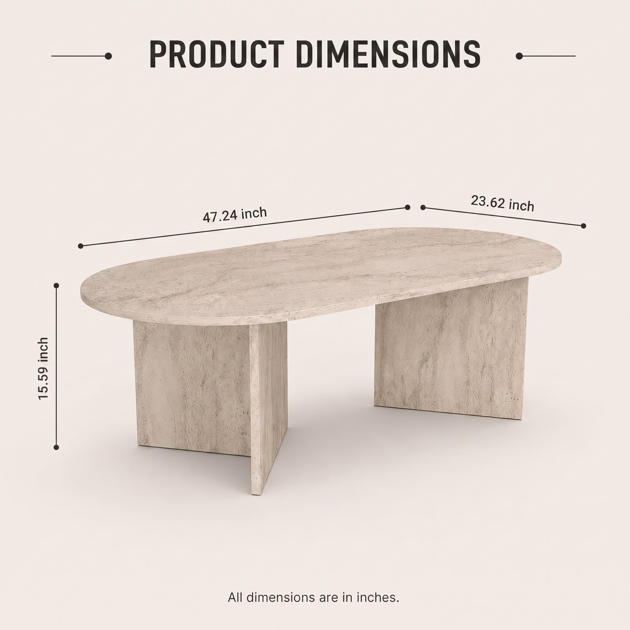 Travertine Effect Elliptical Coffee Table | Modern Living Room Table