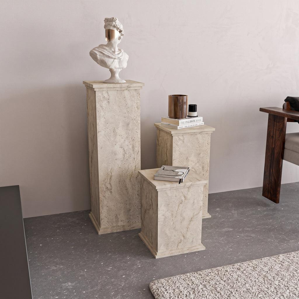 Travertine Side Table – Modern Decorative Pedestal Table