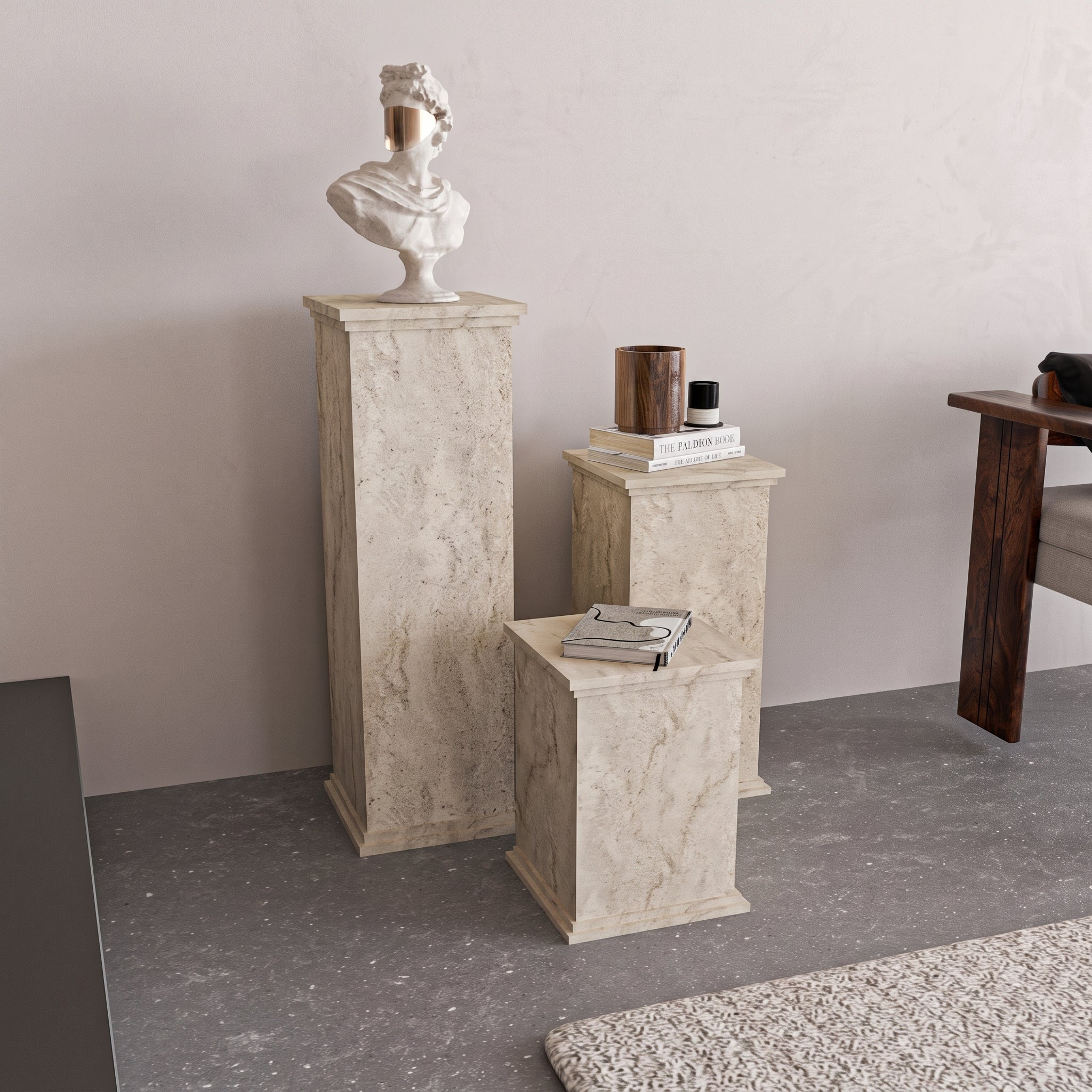 Travertine Side Table – Modern Decorative Pedestal Table