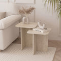 Square Travertine-Look Nesting Coffee Table Set of 2 – Modern Side Tables