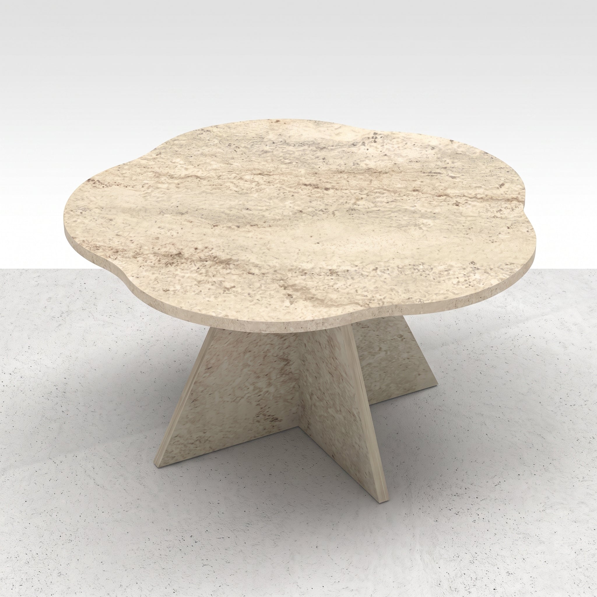 Flower-Shaped Travertine Look Coffee Table – Modern Sculptural Accent Table