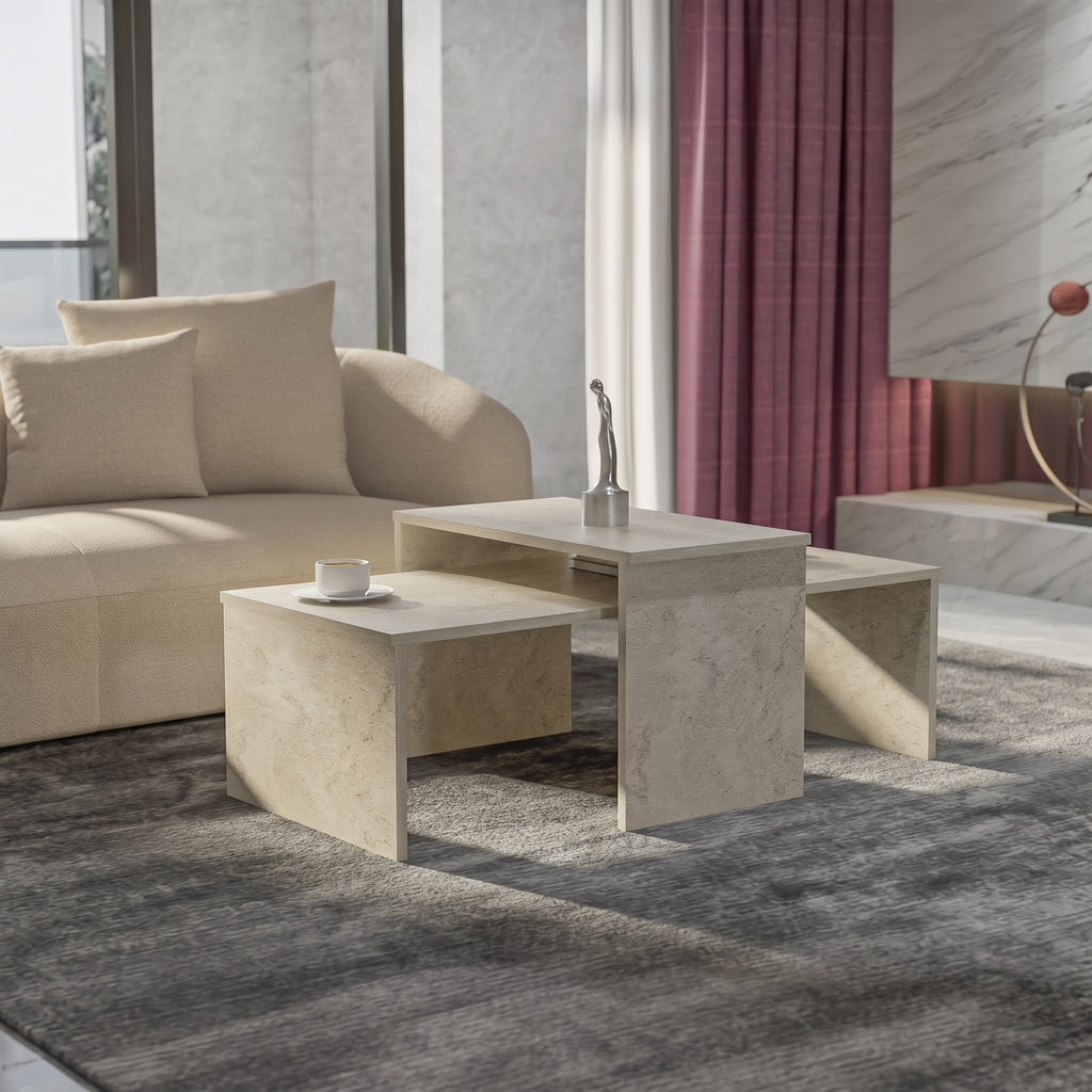 Set of 2 Coffee Tables | Travertine Living Room Table