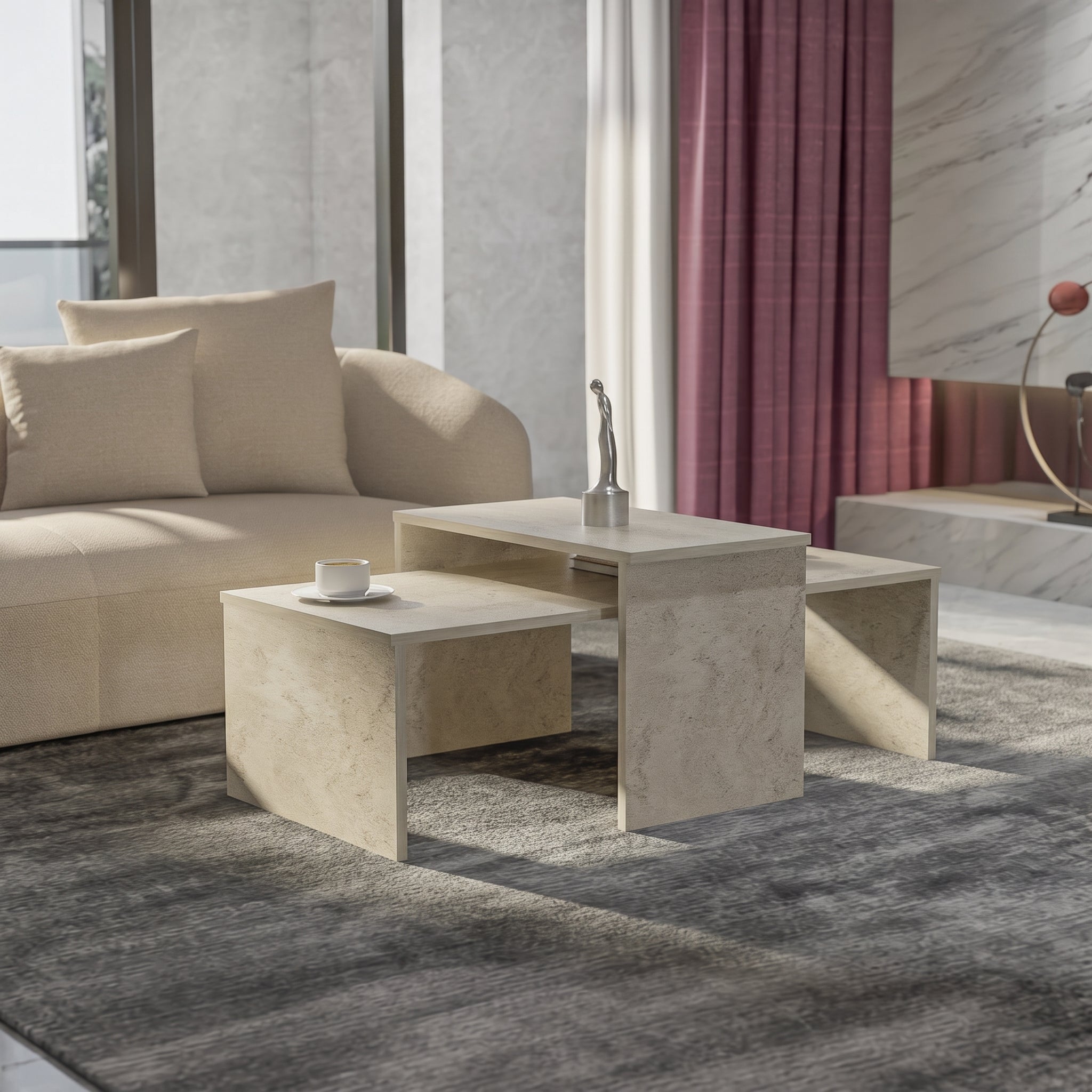 Set of 2 Coffee Tables | Travertine Living Room Table