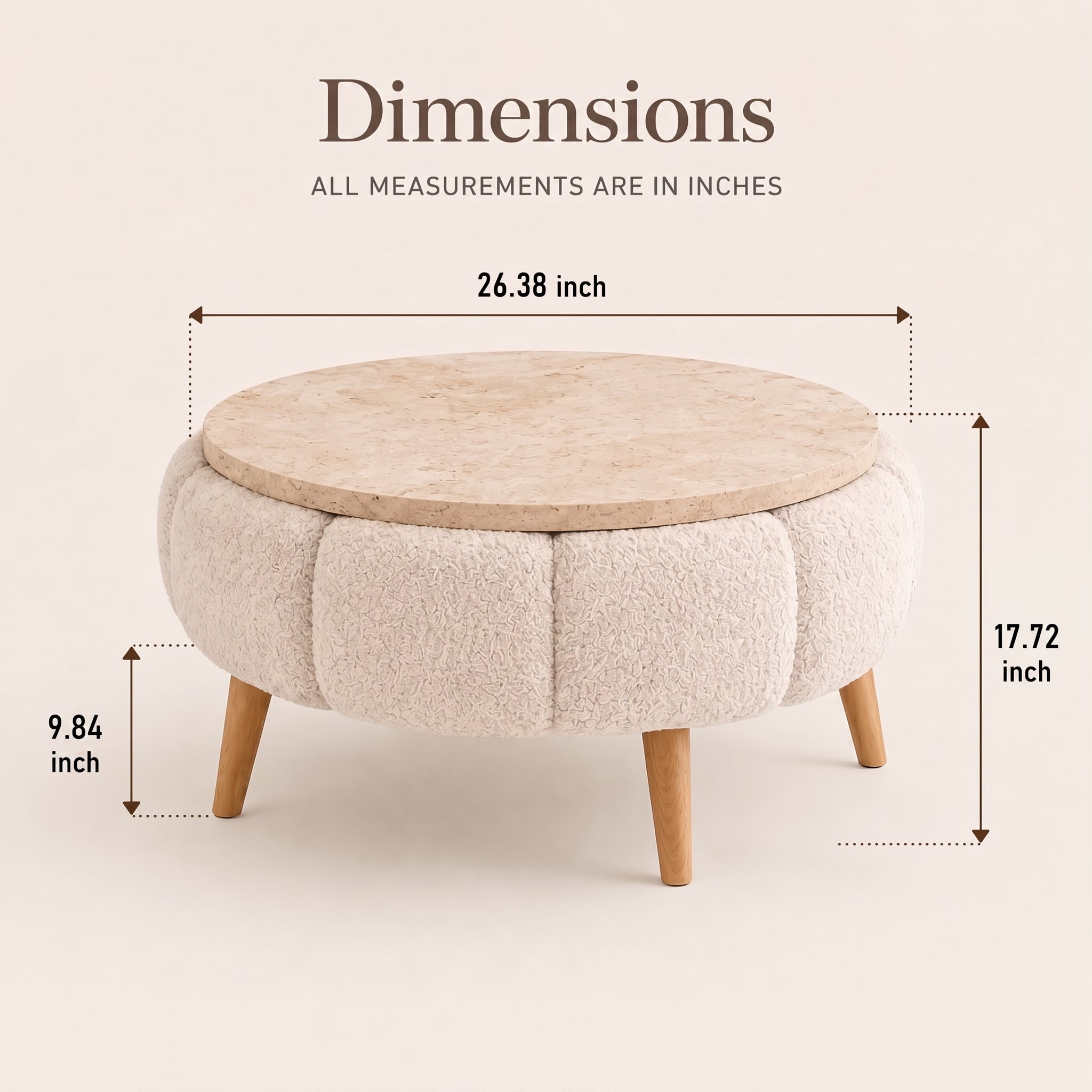 Modern Decorative Living Room Coffee Table with Round Tabletop and Pouf-Style Base