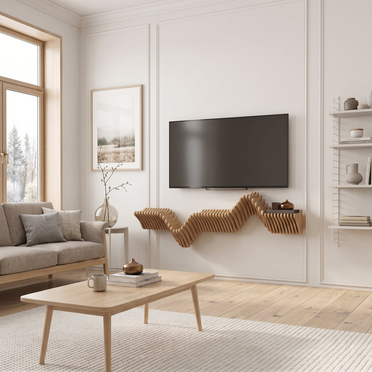 Modern Parametric Wall Shelf – Sculptural Floating TV Stand & Console