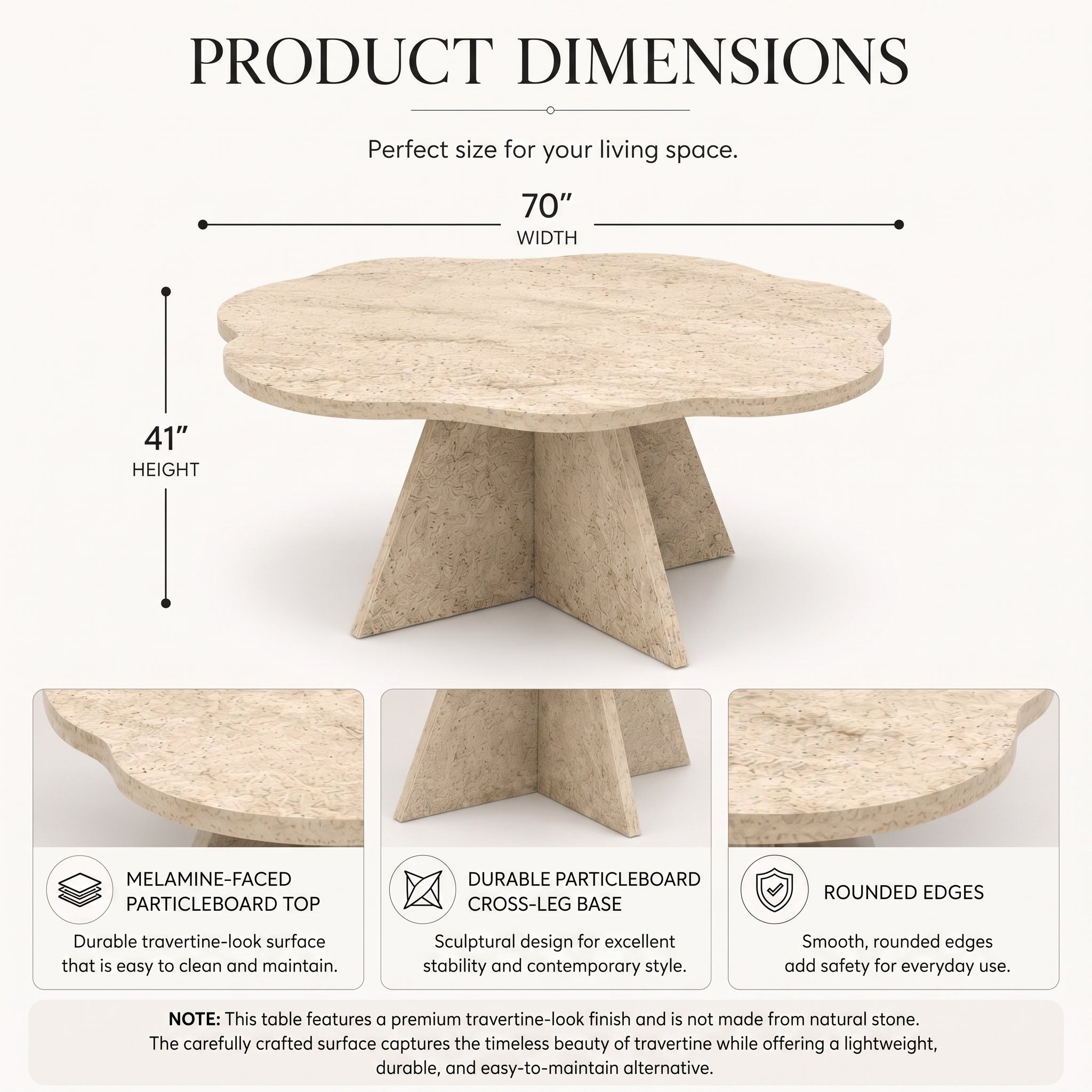 Flower-Shaped Travertine Look Coffee Table – Modern Sculptural Accent Table