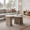 Set of 2 Round Coffee Tables | Travertine Effect Modern Living Room Tables