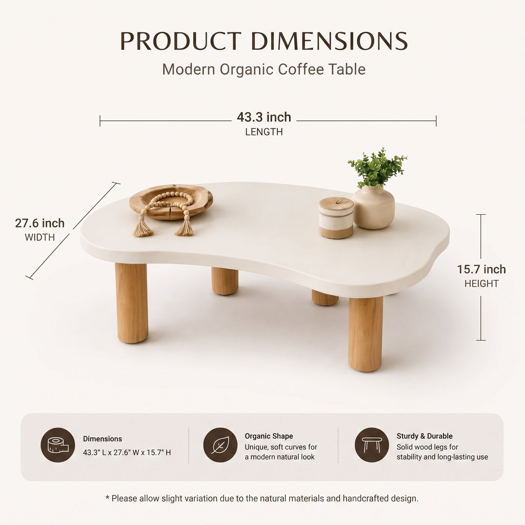 Modern White Organic Coffee Table with Natural Wood Legs
