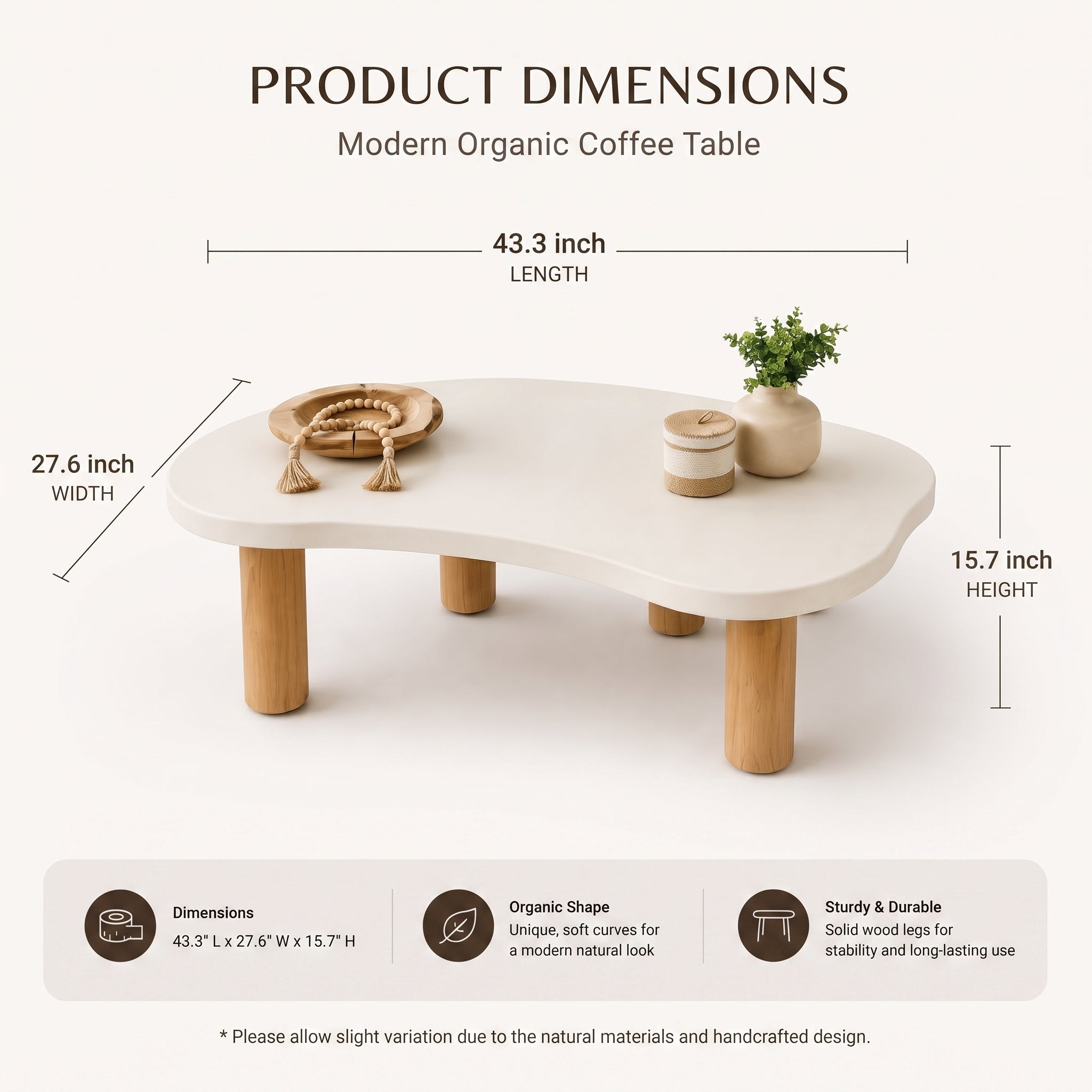 Modern White Organic Coffee Table with Natural Wood Legs