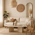 Travertine Effect Elliptical Coffee Table | Modern Living Room Table