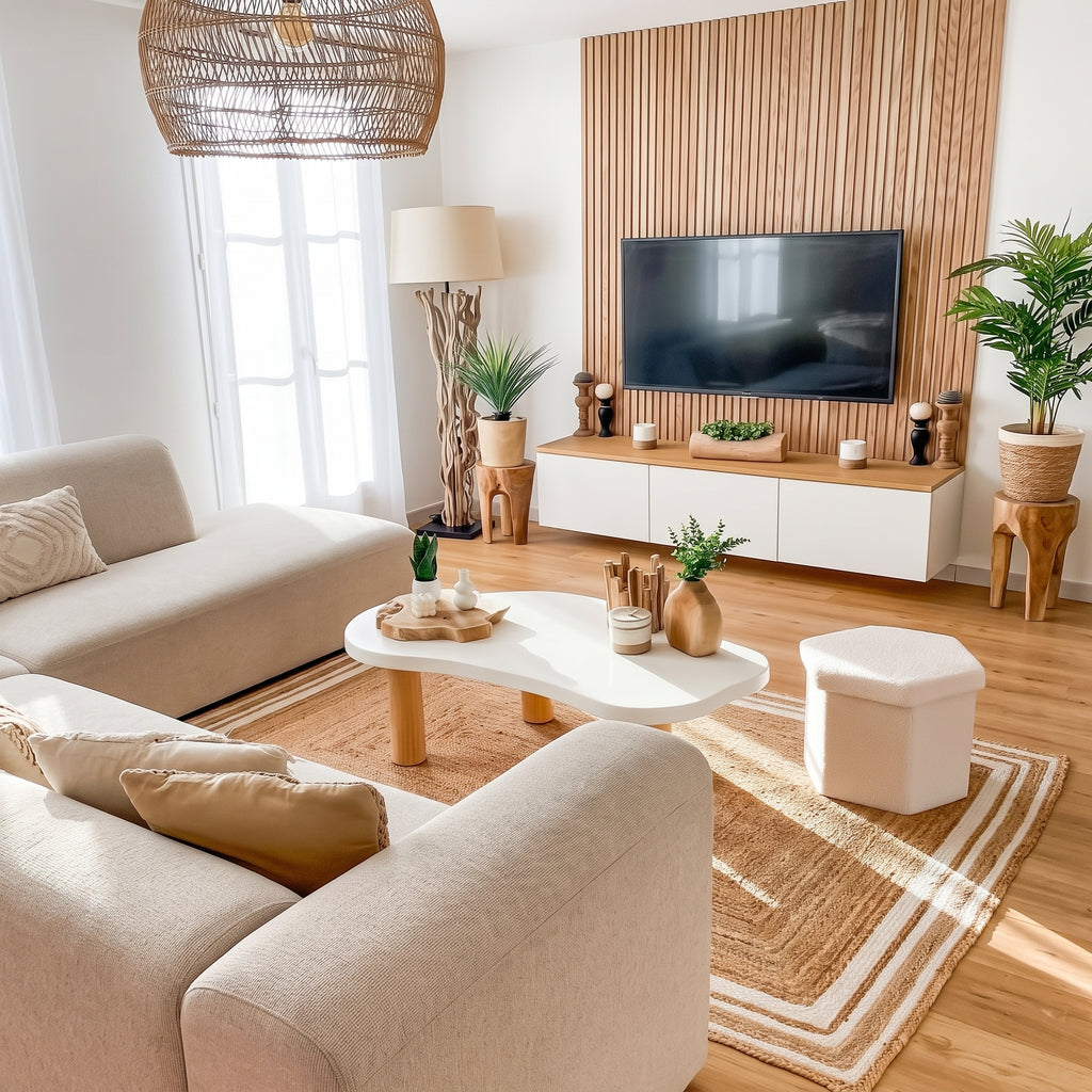 Modern White Organic Coffee Table with Natural Wood Legs