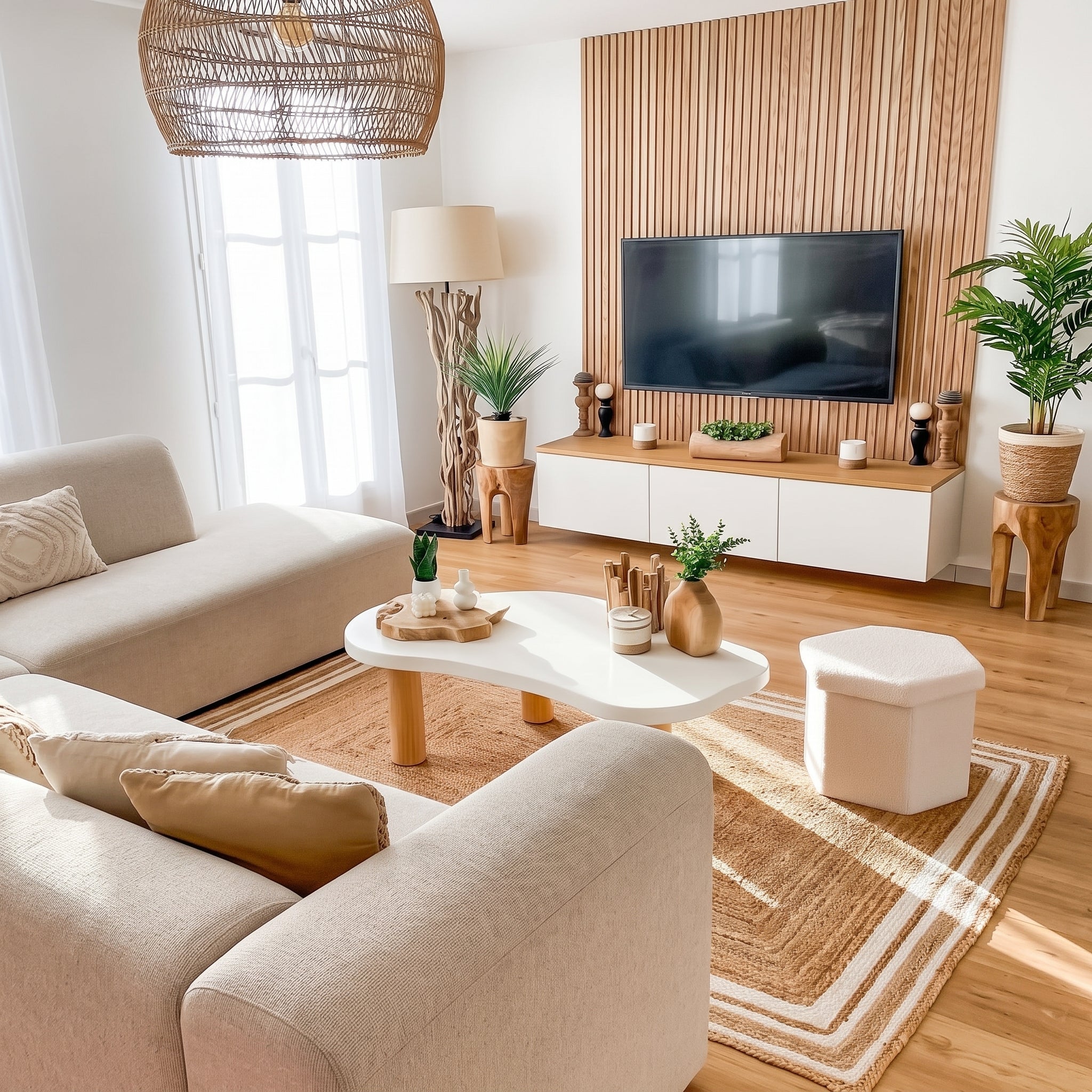 Modern White Organic Coffee Table with Natural Wood Legs