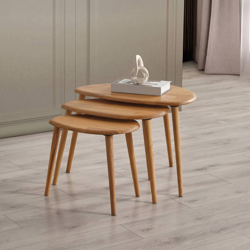Solid Wood Nesting Coffee Table Set of 3 – Mid-Century Modern Side Tables