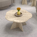 Flower-Shaped Travertine Look Coffee Table – Modern Sculptural Accent Table