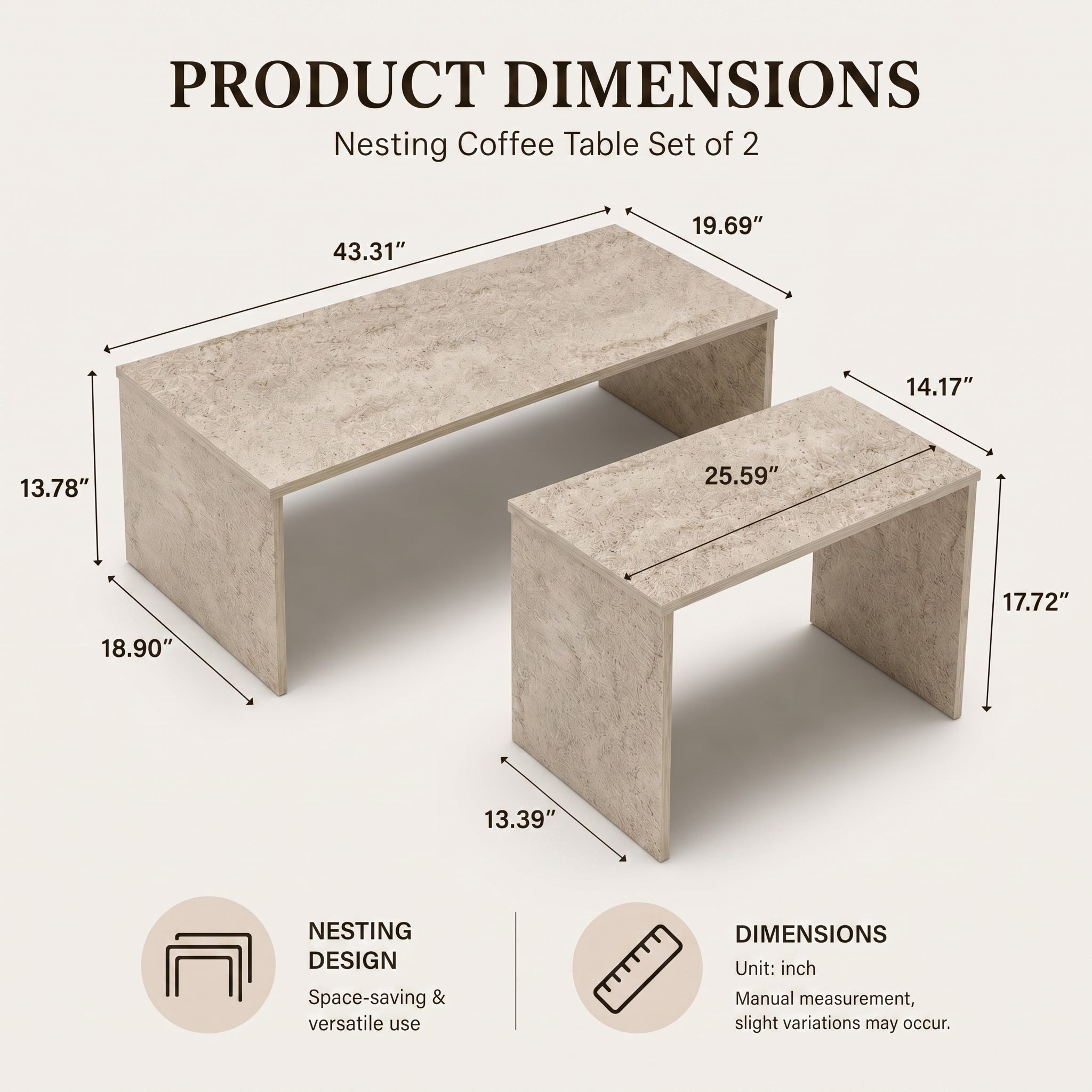 Set of 2 Coffee Tables | Travertine Living Room Table