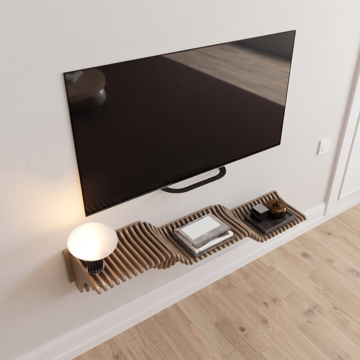 Parametric Modern TV Stand – Sculptural Floating Wall Shelf