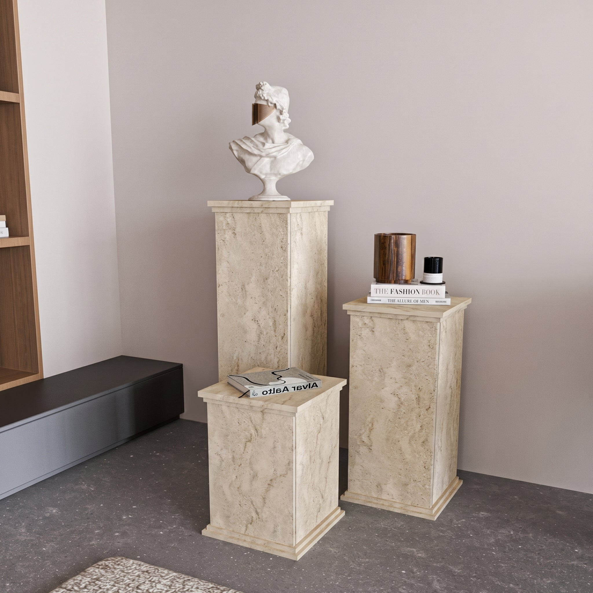 Travertine Side Table – Modern Decorative Pedestal Table