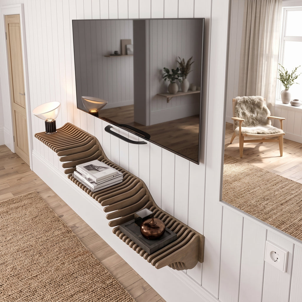 Parametric Modern TV Stand – Sculptural Floating Wall Shelf
