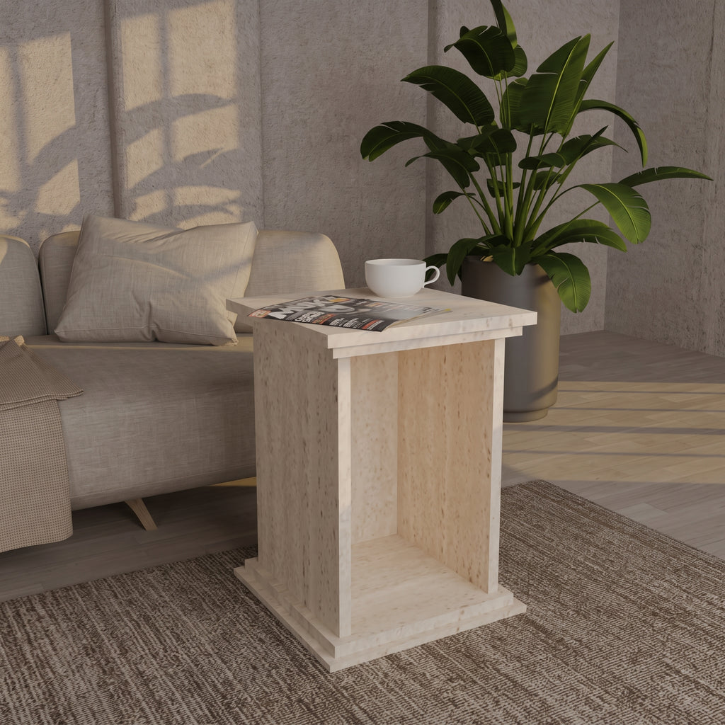 Set of 2 Column-Style Side Tables – Modern Bohemian Design with Travertine-Inspired Finish