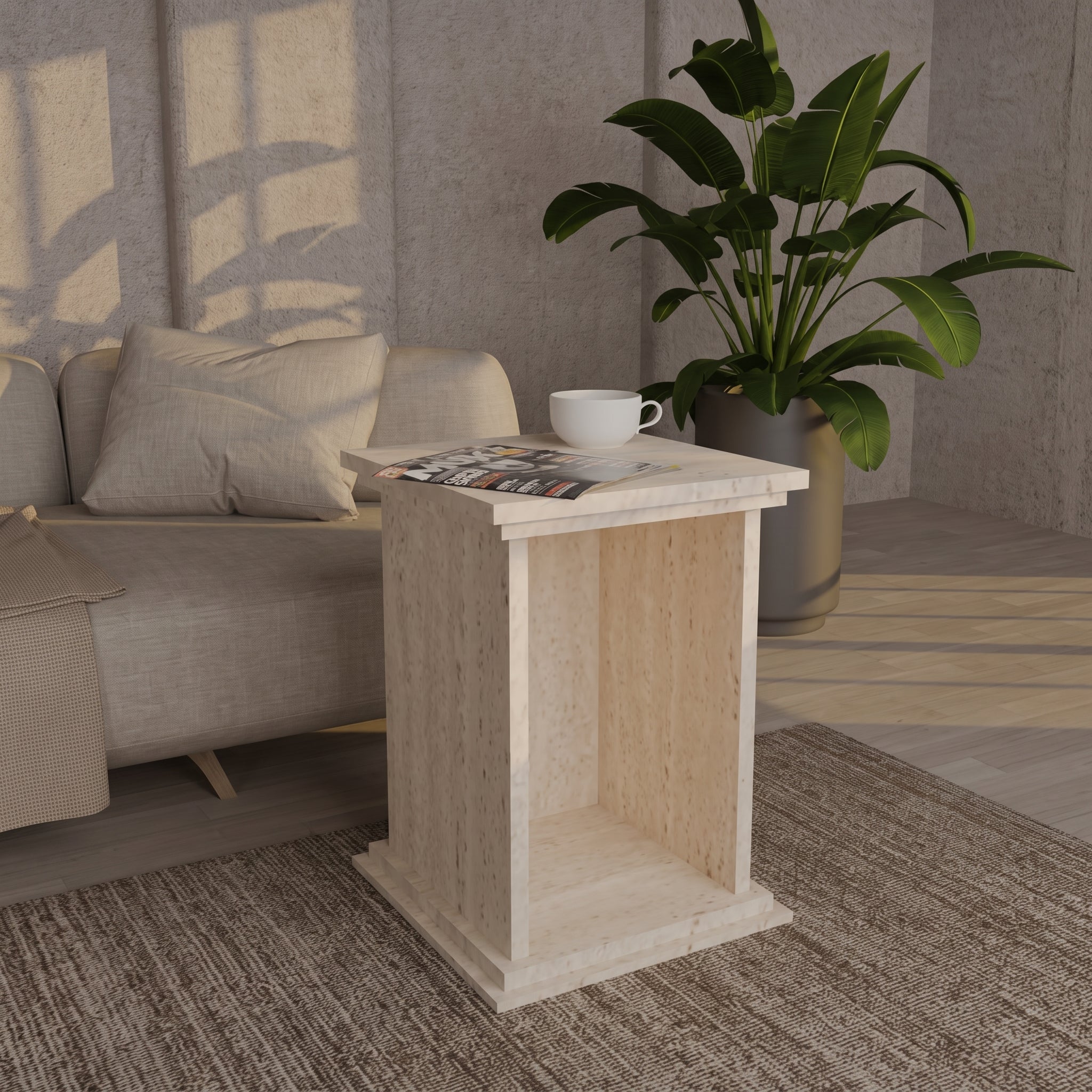 Set of 2 Column-Style Side Tables – Modern Bohemian Design with Travertine-Inspired Finish