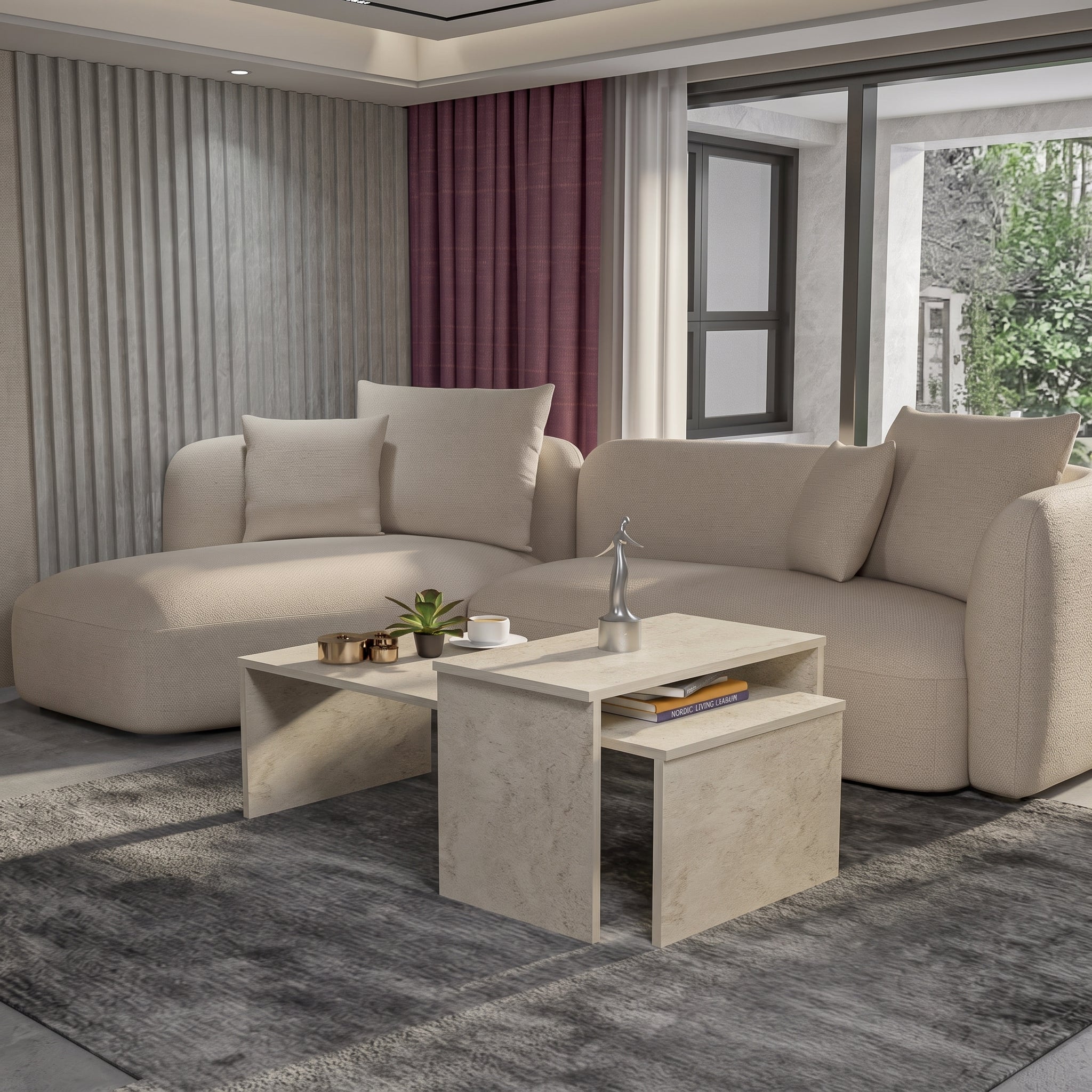 Set of 2 Coffee Tables | Travertine Living Room Table