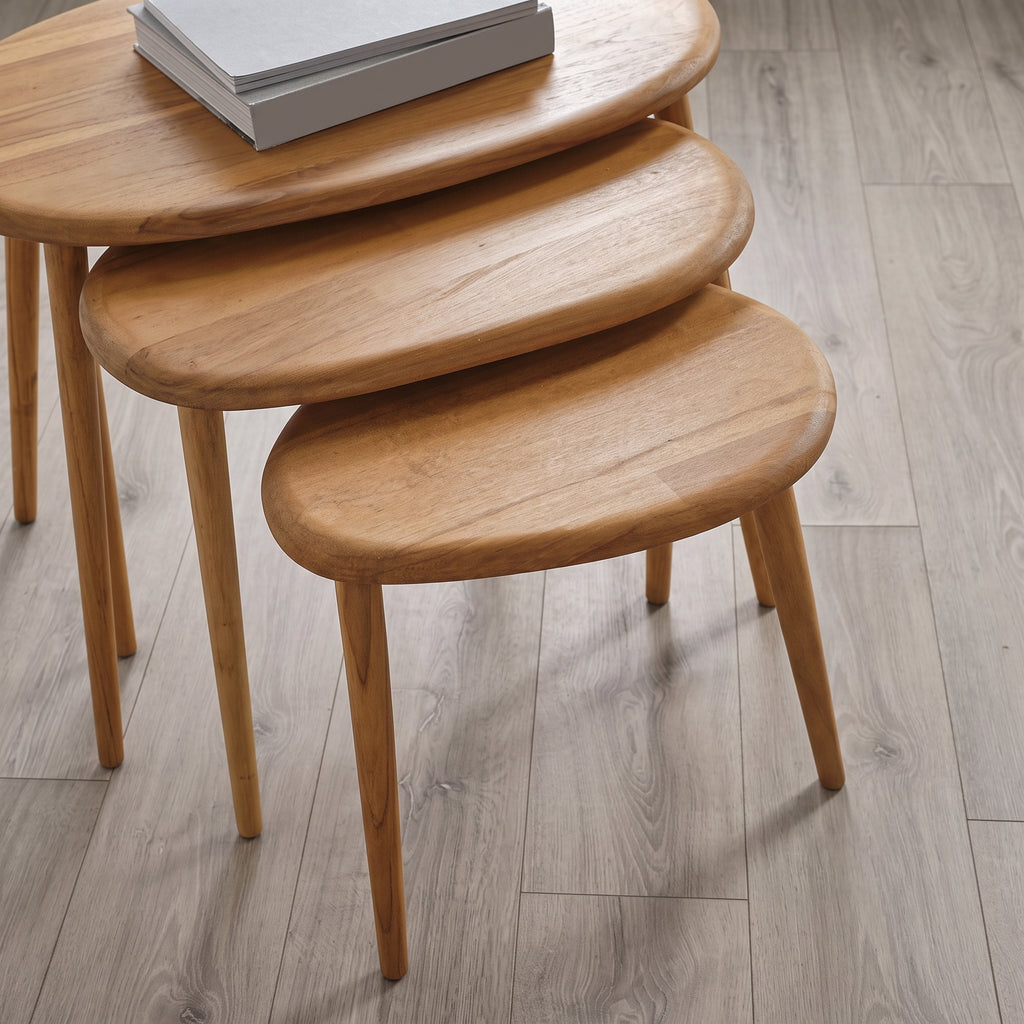 Solid Wood Nesting Coffee Table Set of 3 – Mid-Century Modern Side Tables