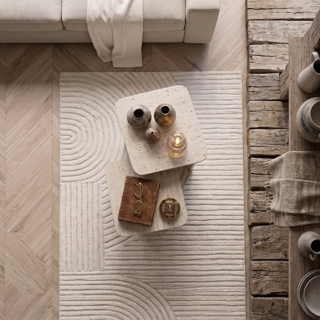 Square Travertine-Look Nesting Coffee Table Set of 2 – Modern Side Tables