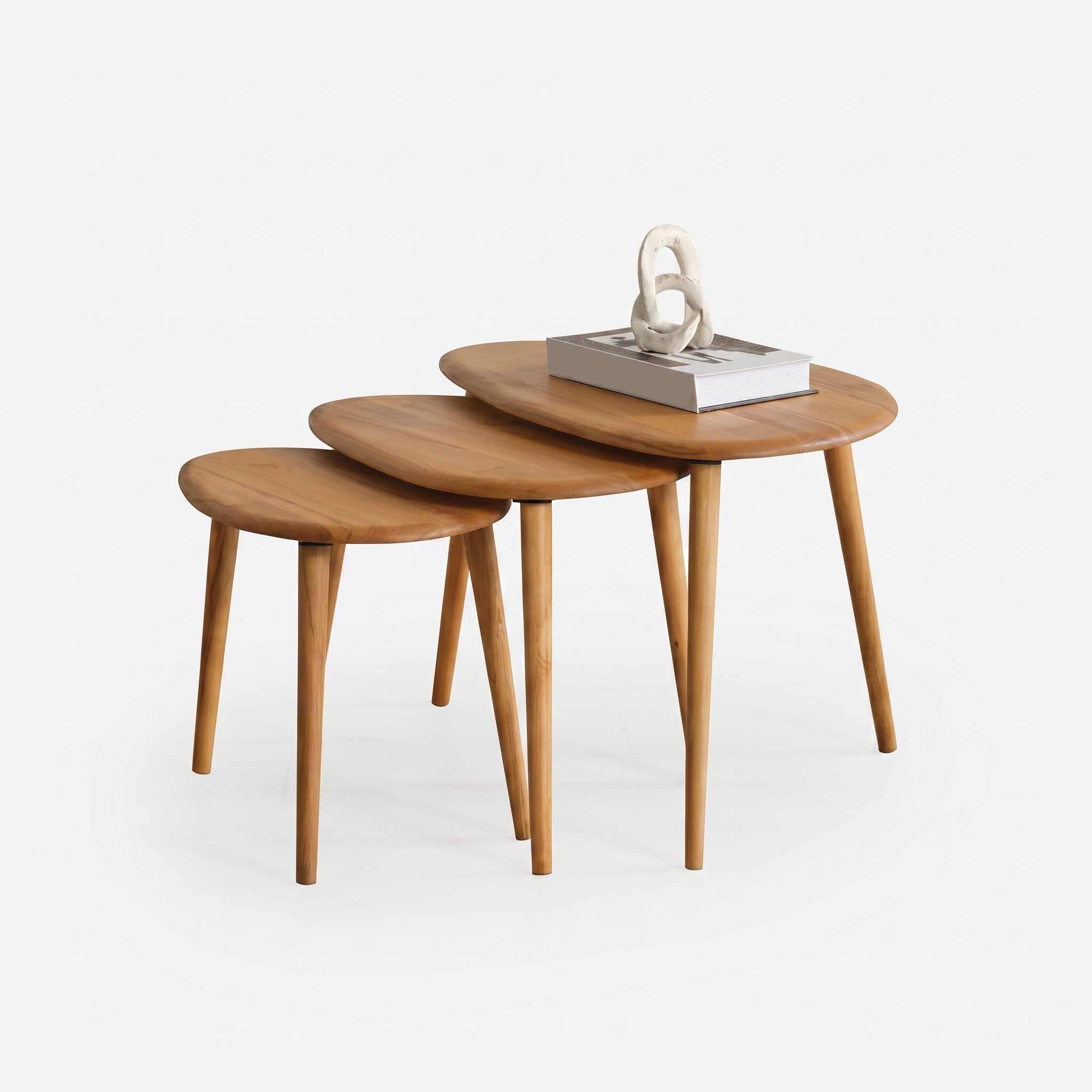 Solid Wood Nesting Coffee Table Set of 3 – Mid-Century Modern Side Tables