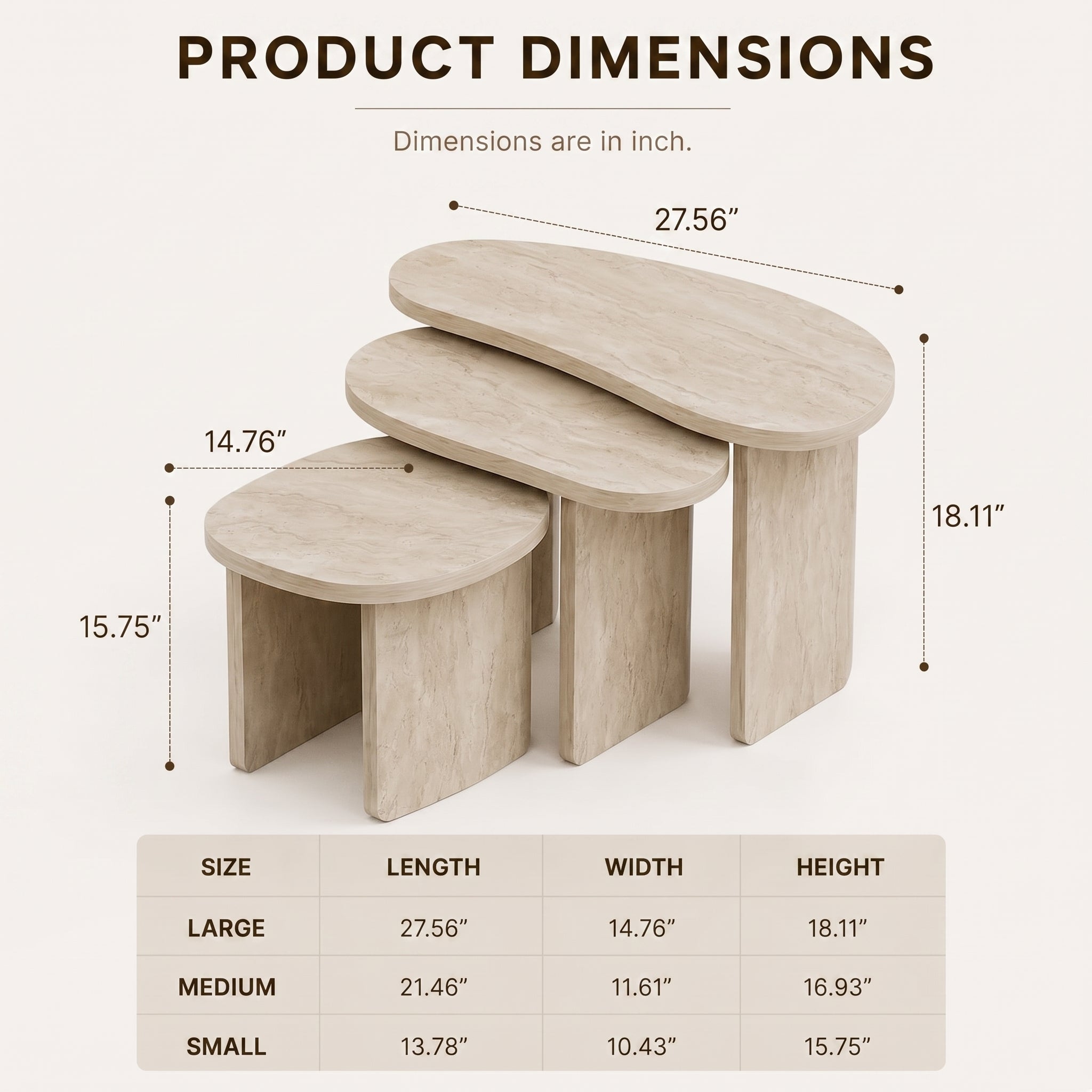 Travertine-Look Nesting Coffee Table Set of 3 – Modern Side Tables
