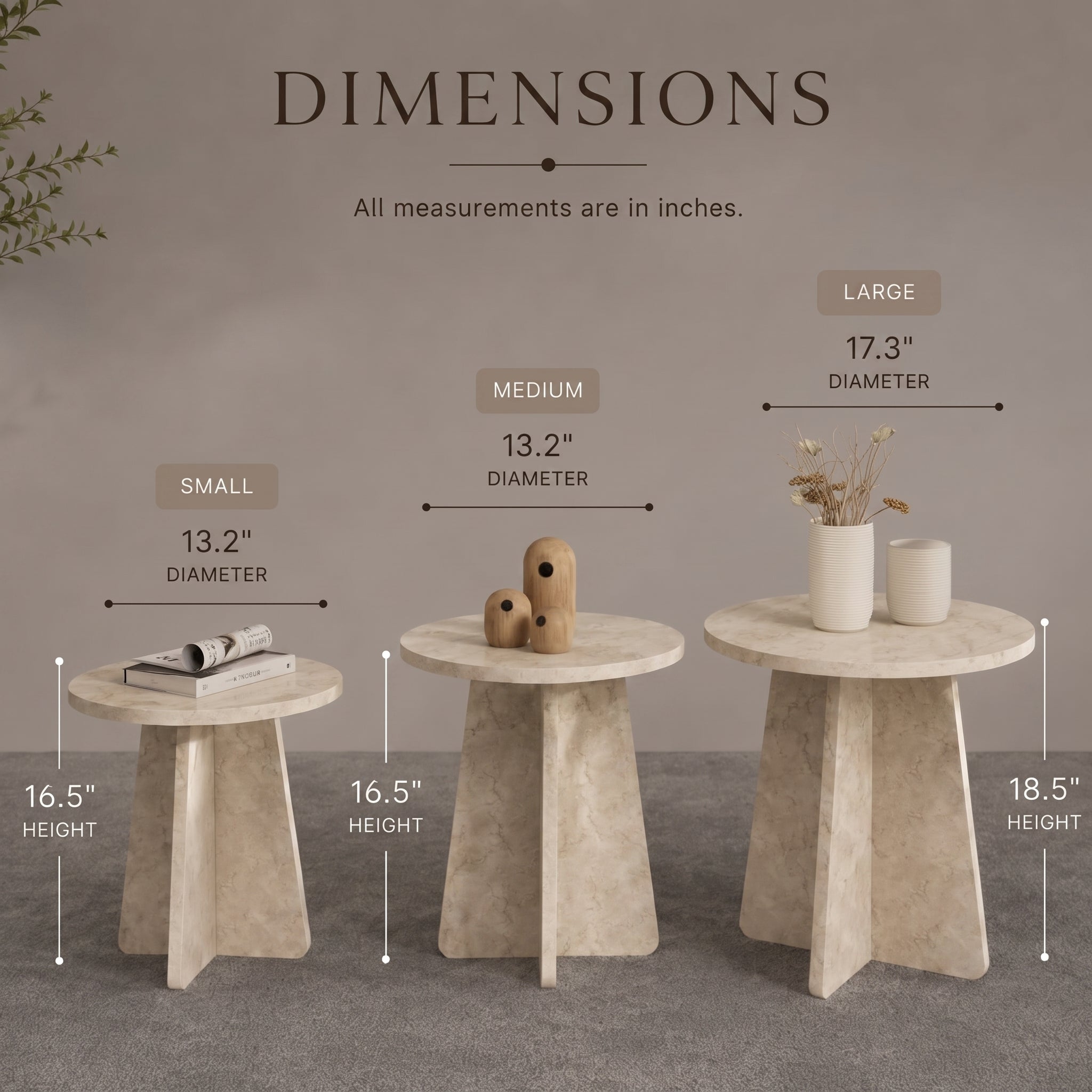 Scandinavian-Style Travertine-Look Mushroom Coffee Table Set – 3-Piece