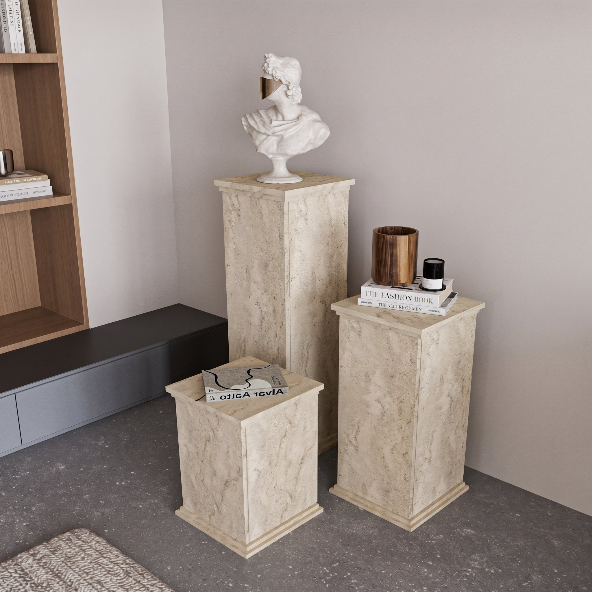 Travertine Side Table – Modern Decorative Pedestal Table